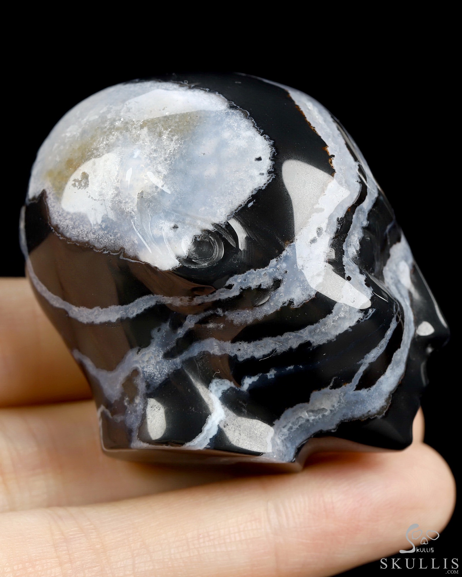 1.8" Black Zebra Agate Hand Carved Fairy Elf Alien Crystal Skull Companion Sculpture, Crystal Healing 1.8" Black Zebra Agate Hand Carved Fairy Elf Alien Crystal Skull Companion Sculpture, Crystal Healing