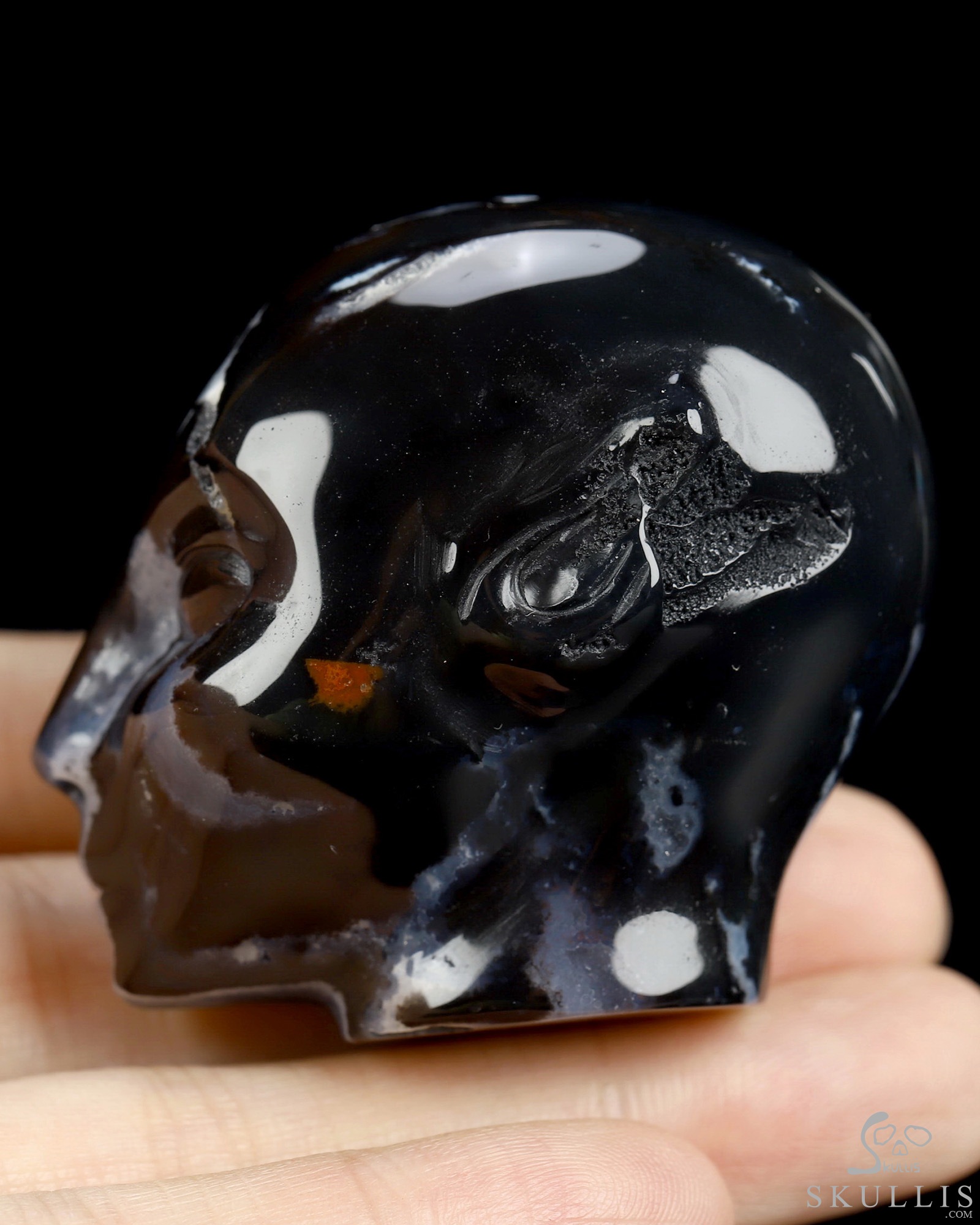 1.8" Black Zebra Agate Hand Carved Fairy Elf Alien Crystal Skull Companion Sculpture, Crystal Healing 1.8" Black Zebra Agate Hand Carved Fairy Elf Alien Crystal Skull Companion Sculpture, Crystal Healing
