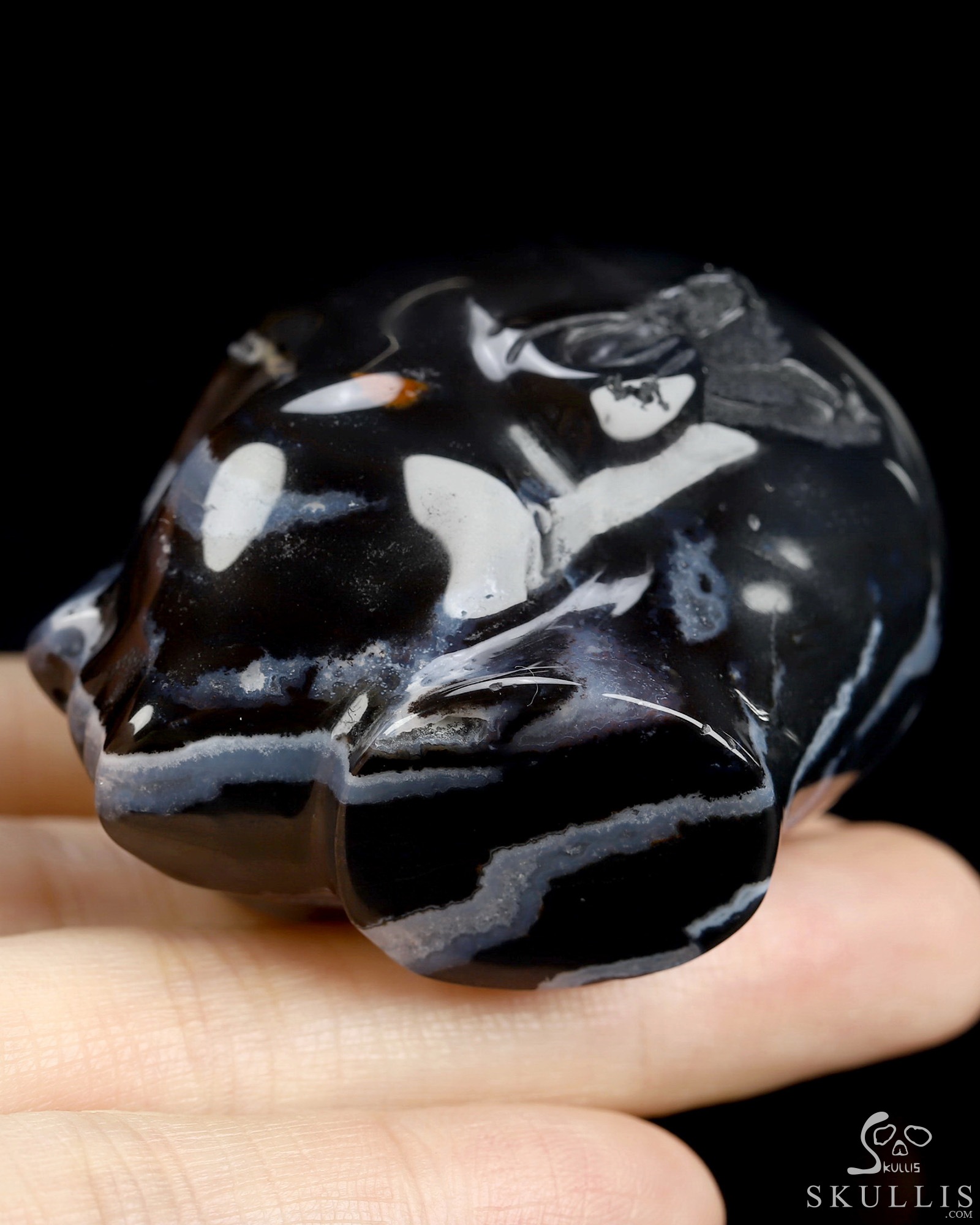 1.8" Black Zebra Agate Hand Carved Fairy Elf Alien Crystal Skull Companion Sculpture, Crystal Healing 1.8" Black Zebra Agate Hand Carved Fairy Elf Alien Crystal Skull Companion Sculpture, Crystal Healing