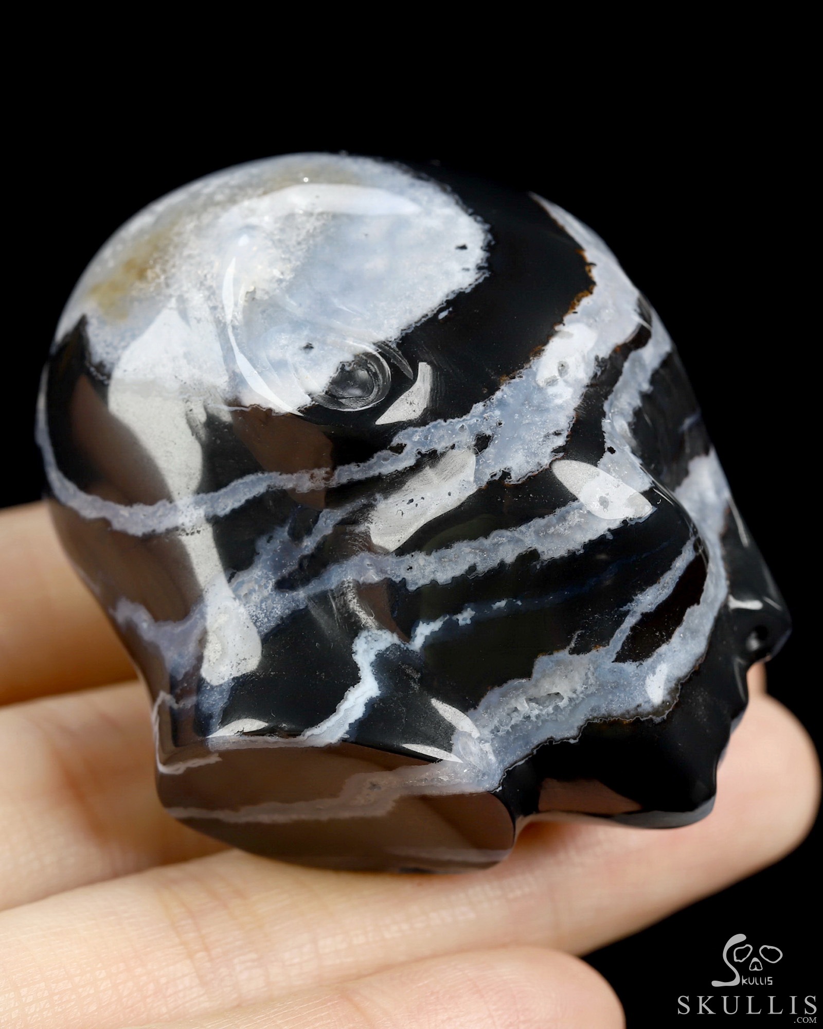 1.8" Black Zebra Agate Hand Carved Fairy Elf Alien Crystal Skull Companion Sculpture, Crystal Healing 1.8" Black Zebra Agate Hand Carved Fairy Elf Alien Crystal Skull Companion Sculpture, Crystal Healing