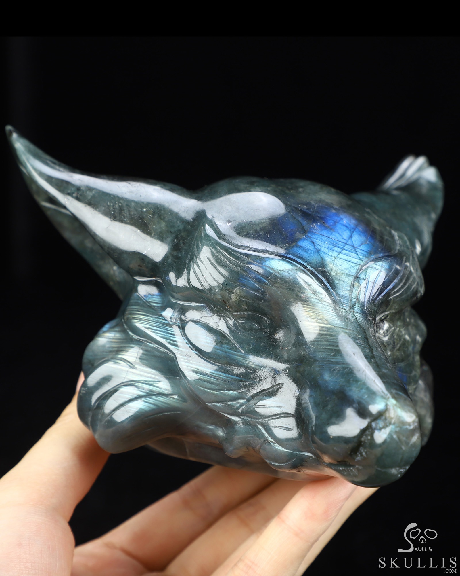 5.1" Labradorite Hand Carved Crystal Fox Fine Art Sculpture, Crystal Healing 5.1" Labradorite Hand Carved Crystal Fox Fine Art Sculpture, Crystal Healing