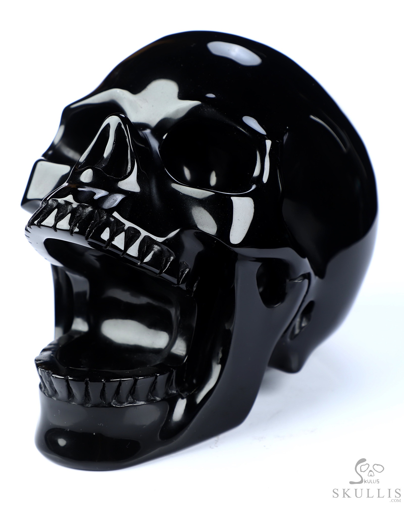 5.2" Black Obsidian Hand Carved Laughing Crystal Skull Sculpture, Crystal Healing 5.2" Black Obsidian Hand Carved Laughing Crystal Skull Sculpture, Crystal Healing