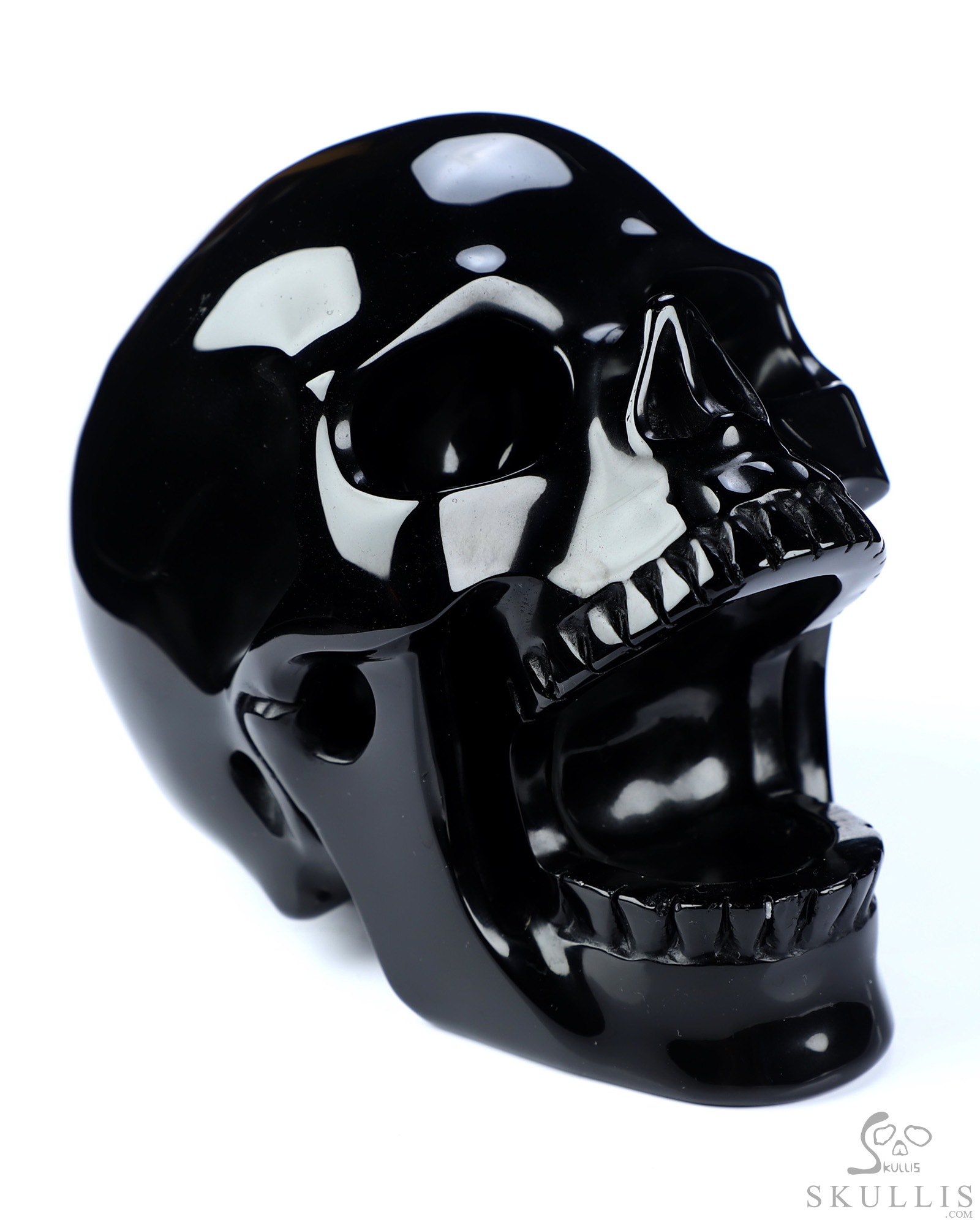 5.2" Black Obsidian Hand Carved Laughing Crystal Skull Sculpture, Crystal Healing 5.2" Black Obsidian Hand Carved Laughing Crystal Skull Sculpture, Crystal Healing