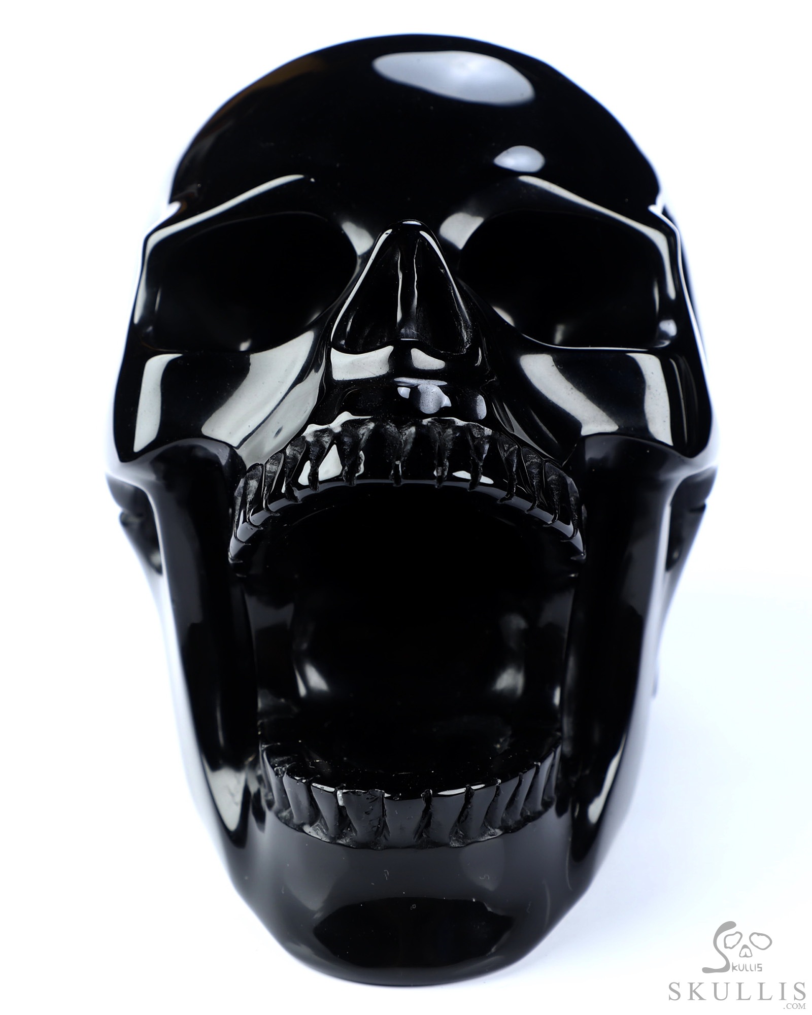 5.2" Black Obsidian Hand Carved Laughing Crystal Skull Sculpture, Crystal Healing 5.2" Black Obsidian Hand Carved Laughing Crystal Skull Sculpture, Crystal Healing