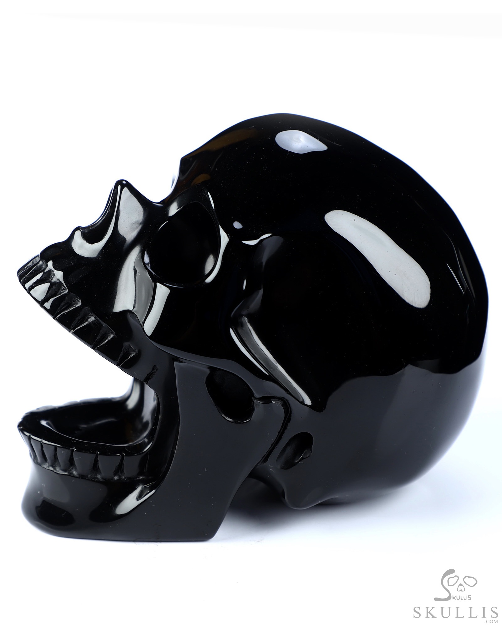 5.2" Black Obsidian Hand Carved Laughing Crystal Skull Sculpture, Crystal Healing 5.2" Black Obsidian Hand Carved Laughing Crystal Skull Sculpture, Crystal Healing