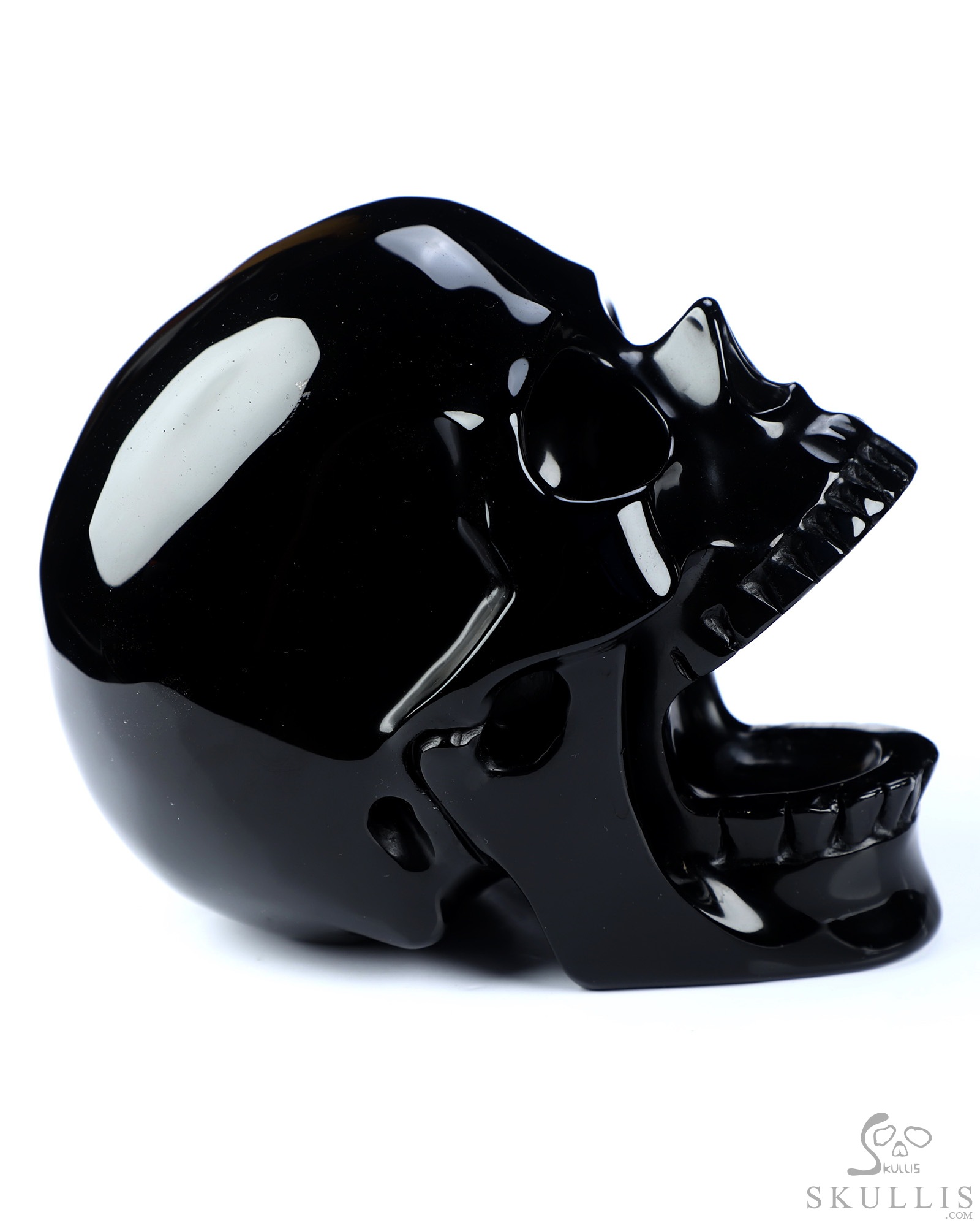 5.2" Black Obsidian Hand Carved Laughing Crystal Skull Sculpture, Crystal Healing 5.2" Black Obsidian Hand Carved Laughing Crystal Skull Sculpture, Crystal Healing