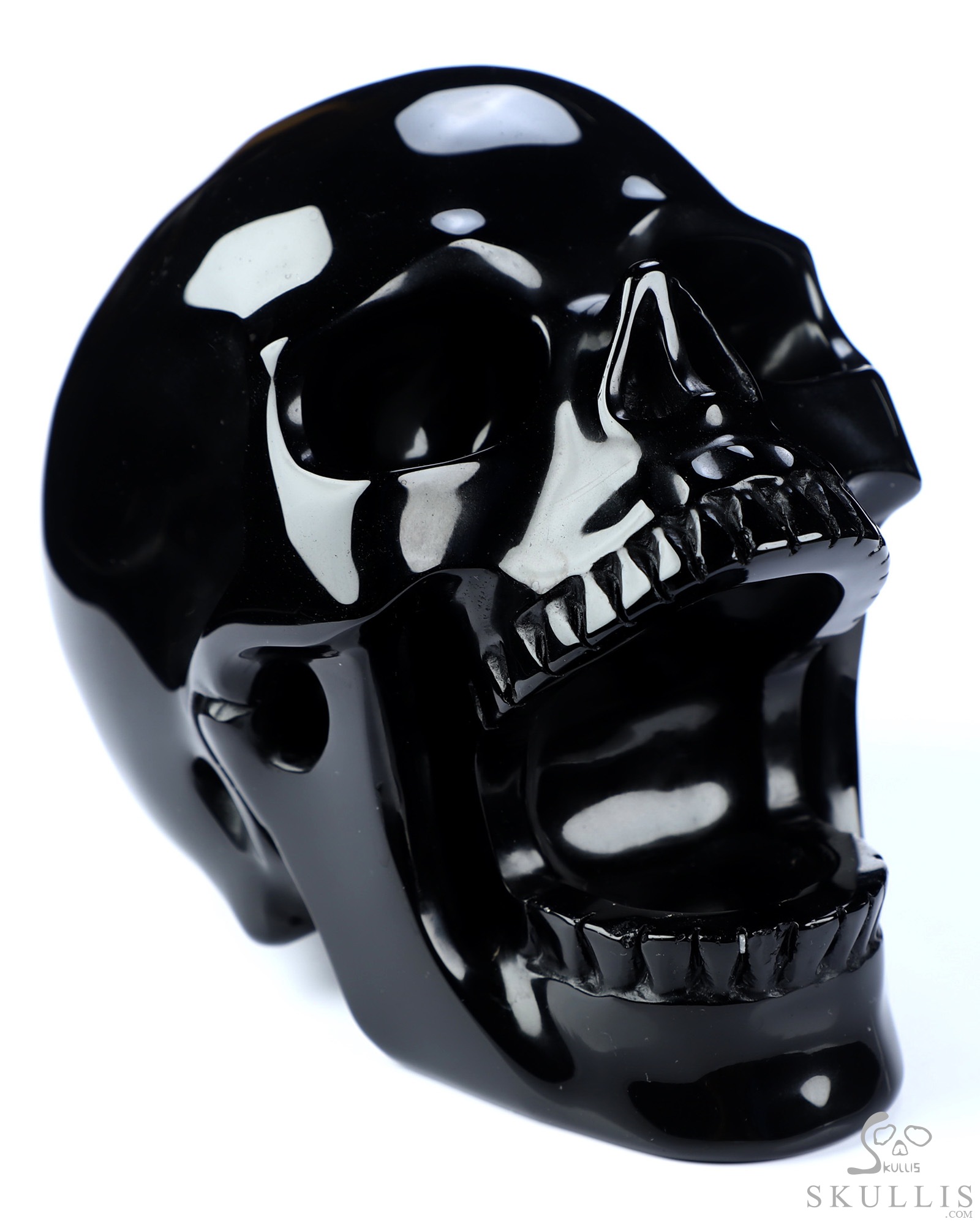 5.2" Black Obsidian Hand Carved Laughing Crystal Skull Sculpture, Crystal Healing 5.2" Black Obsidian Hand Carved Laughing Crystal Skull Sculpture, Crystal Healing