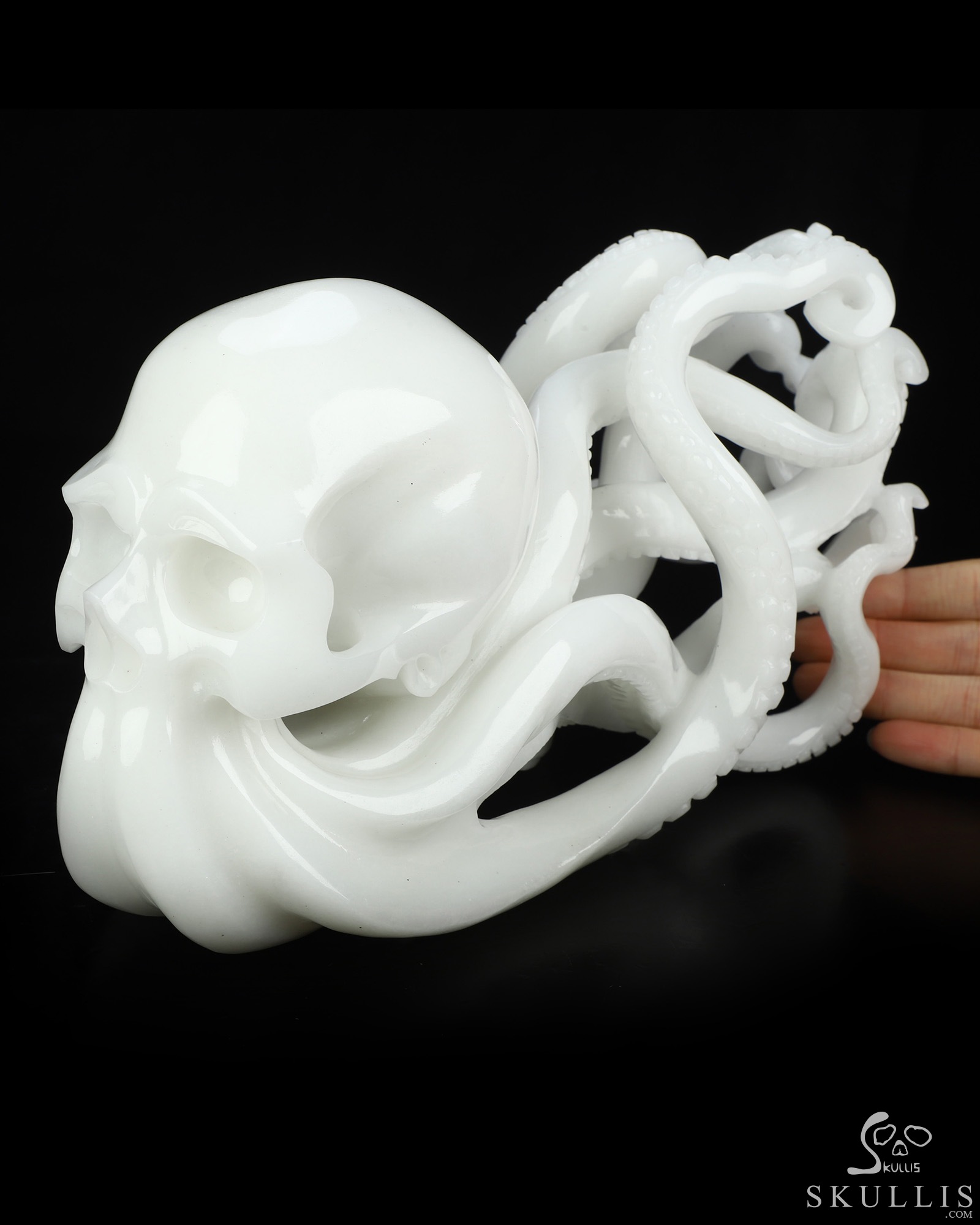 10.2" White Jade Hand Carved Nautiloid Cthulhu Octopus Crystal Skull Sculpture, Crystal Healing 10.2" White Jade Hand Carved Nautiloid Cthulhu Octopus Crystal Skull Sculpture, Crystal Healing