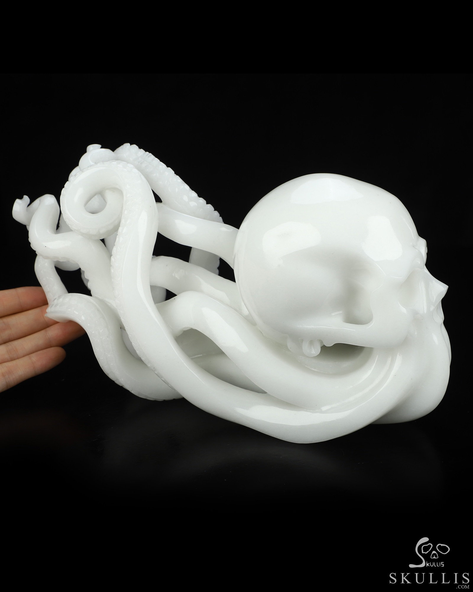 10.2" White Jade Hand Carved Nautiloid Cthulhu Octopus Crystal Skull Sculpture, Crystal Healing 10.2" White Jade Hand Carved Nautiloid Cthulhu Octopus Crystal Skull Sculpture, Crystal Healing