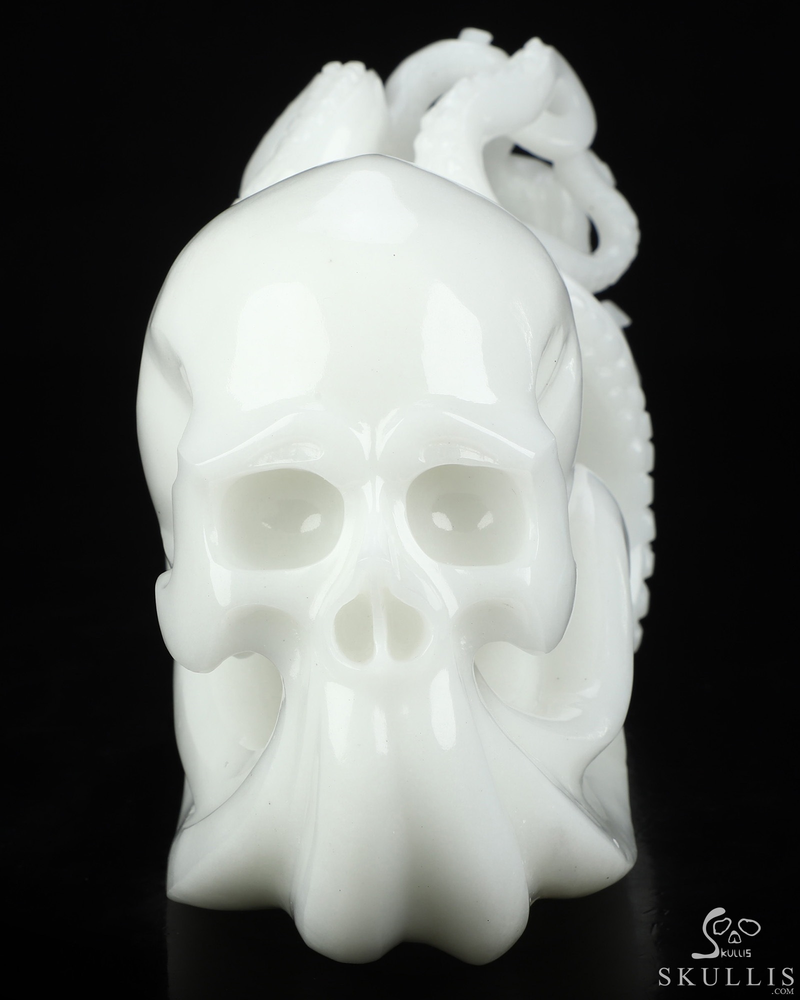 10.2" White Jade Hand Carved Nautiloid Cthulhu Octopus Crystal Skull Sculpture, Crystal Healing 10.2" White Jade Hand Carved Nautiloid Cthulhu Octopus Crystal Skull Sculpture, Crystal Healing