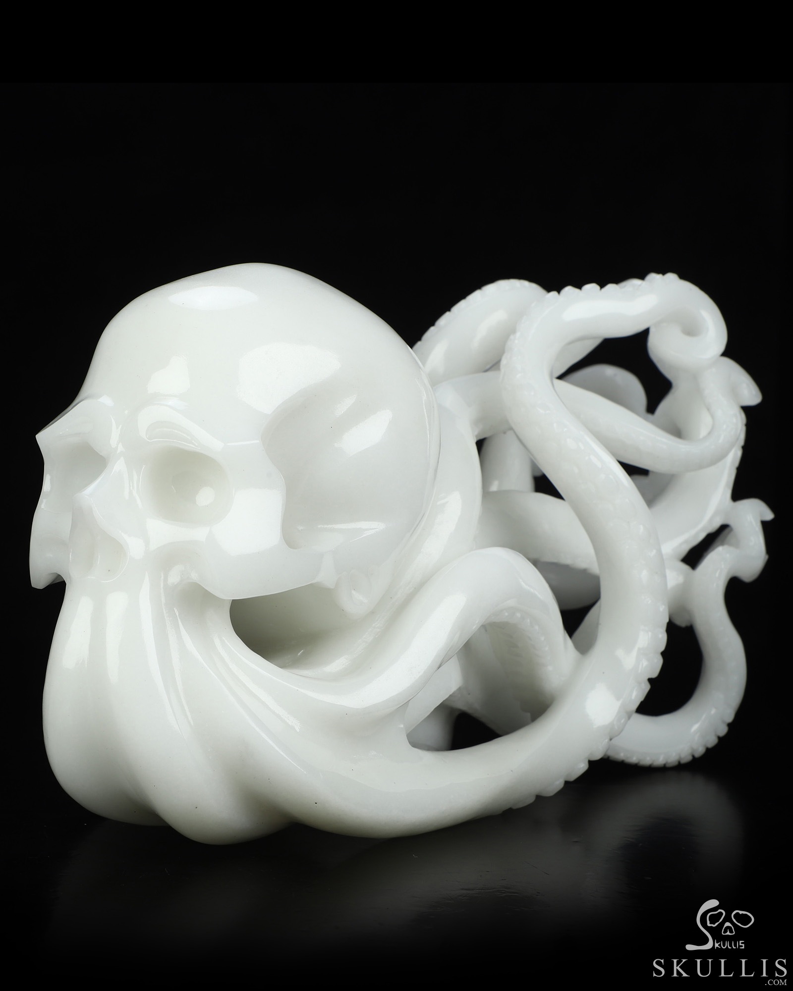 10.2" White Jade Hand Carved Nautiloid Cthulhu Octopus Crystal Skull Sculpture, Crystal Healing 10.2" White Jade Hand Carved Nautiloid Cthulhu Octopus Crystal Skull Sculpture, Crystal Healing
