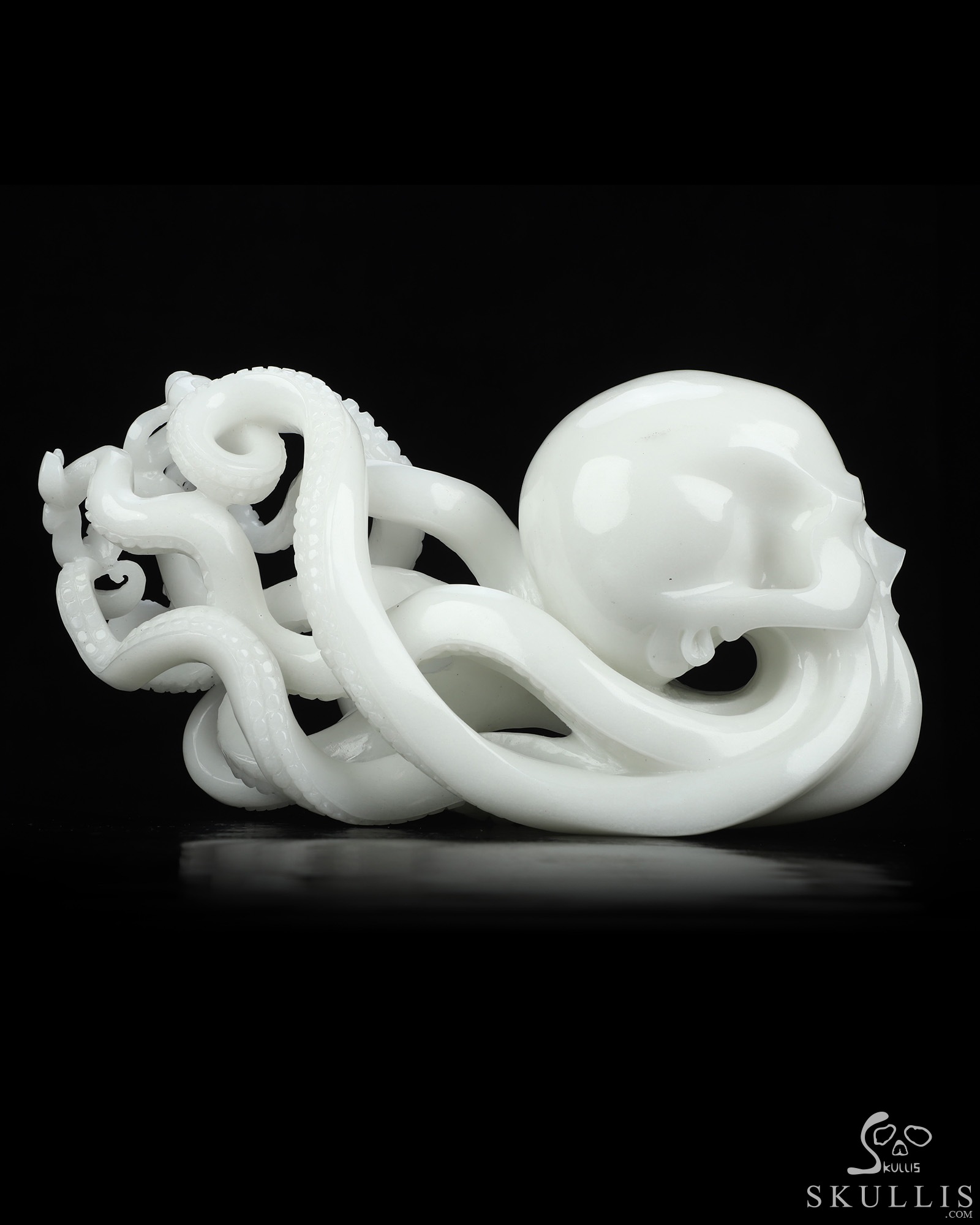 10.2" White Jade Hand Carved Nautiloid Cthulhu Octopus Crystal Skull Sculpture, Crystal Healing 10.2" White Jade Hand Carved Nautiloid Cthulhu Octopus Crystal Skull Sculpture, Crystal Healing