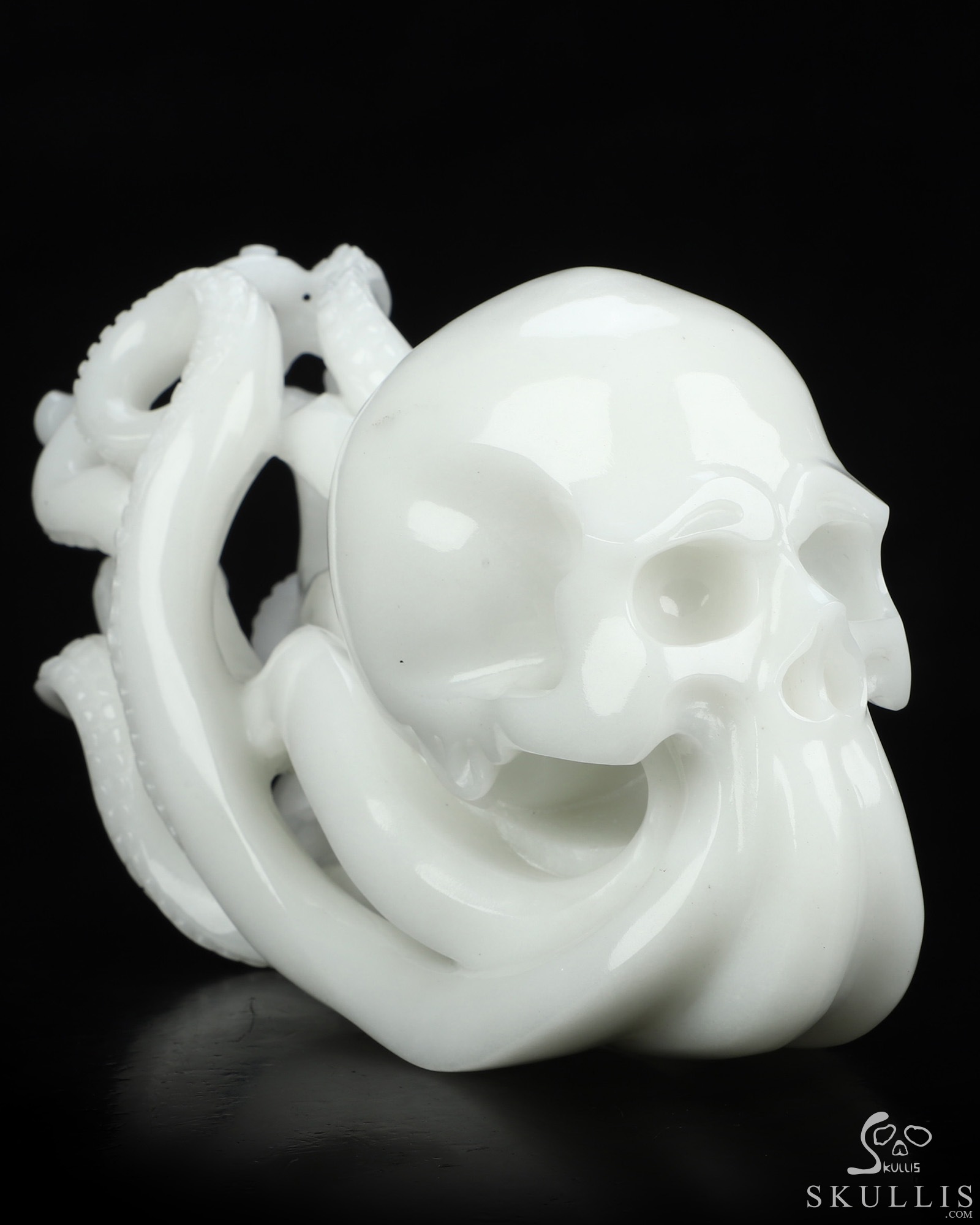 10.2" White Jade Hand Carved Nautiloid Cthulhu Octopus Crystal Skull Sculpture, Crystal Healing 10.2" White Jade Hand Carved Nautiloid Cthulhu Octopus Crystal Skull Sculpture, Crystal Healing