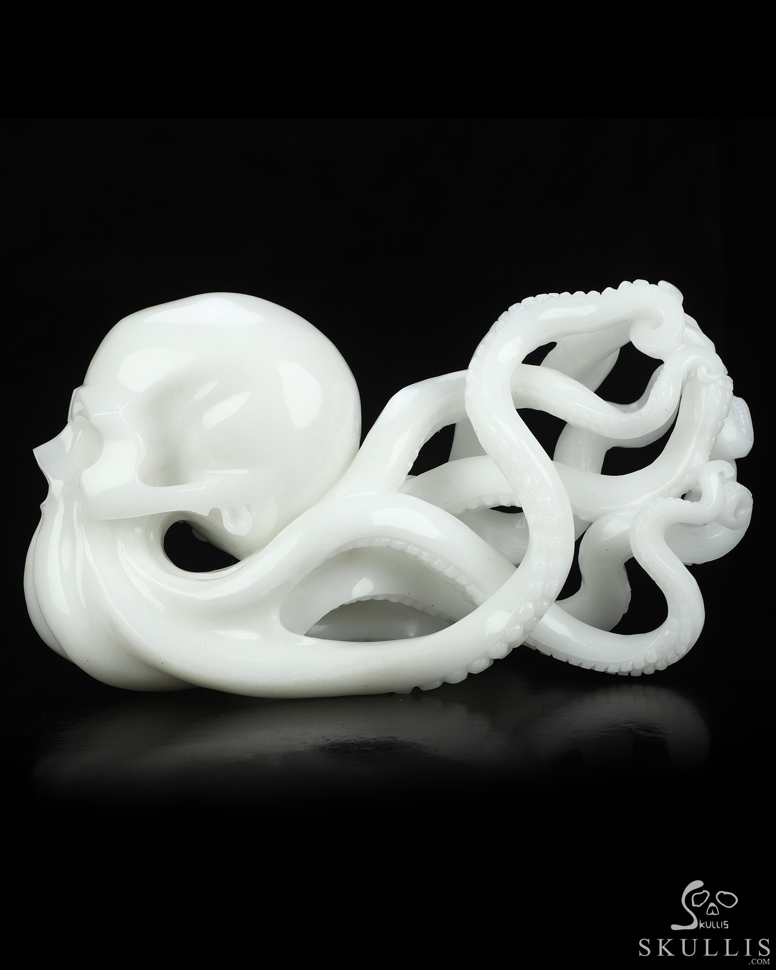 10.2" White Jade Hand Carved Nautiloid Cthulhu Octopus Crystal Skull Sculpture, Crystal Healing 10.2" White Jade Hand Carved Nautiloid Cthulhu Octopus Crystal Skull Sculpture, Crystal Healing