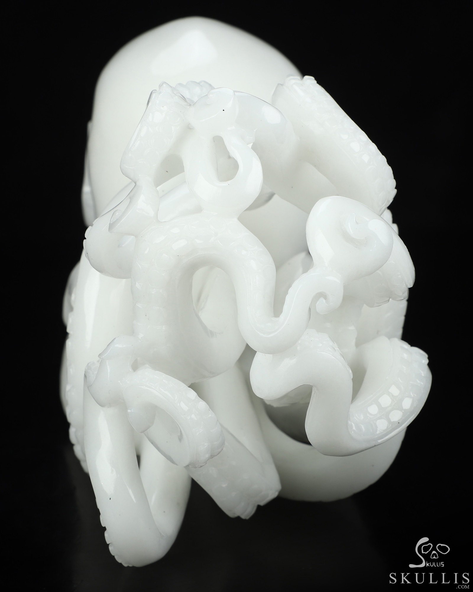 10.2" White Jade Hand Carved Nautiloid Cthulhu Octopus Crystal Skull Sculpture, Crystal Healing 10.2" White Jade Hand Carved Nautiloid Cthulhu Octopus Crystal Skull Sculpture, Crystal Healing
