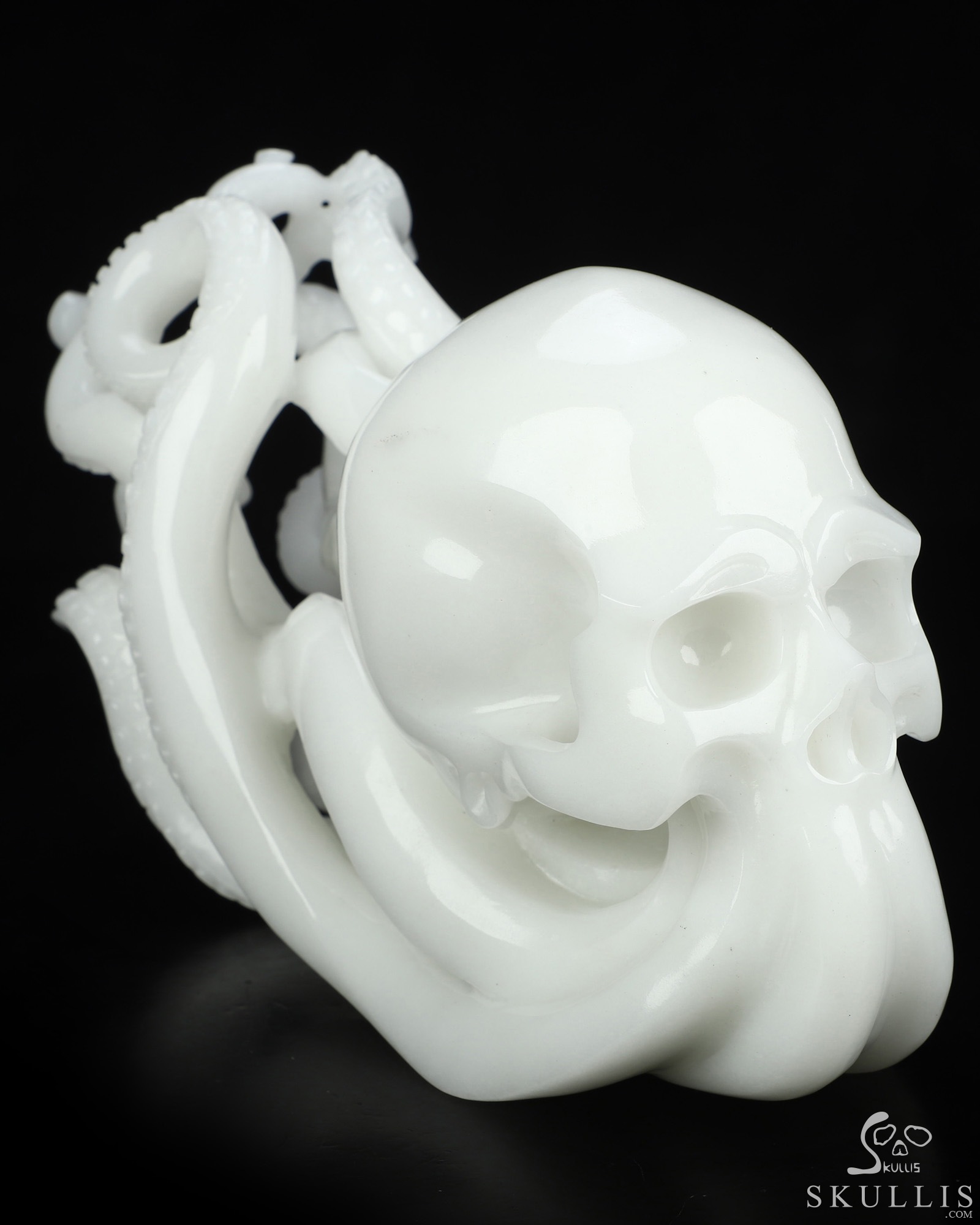 10.2" White Jade Hand Carved Nautiloid Cthulhu Octopus Crystal Skull Sculpture, Crystal Healing 10.2" White Jade Hand Carved Nautiloid Cthulhu Octopus Crystal Skull Sculpture, Crystal Healing