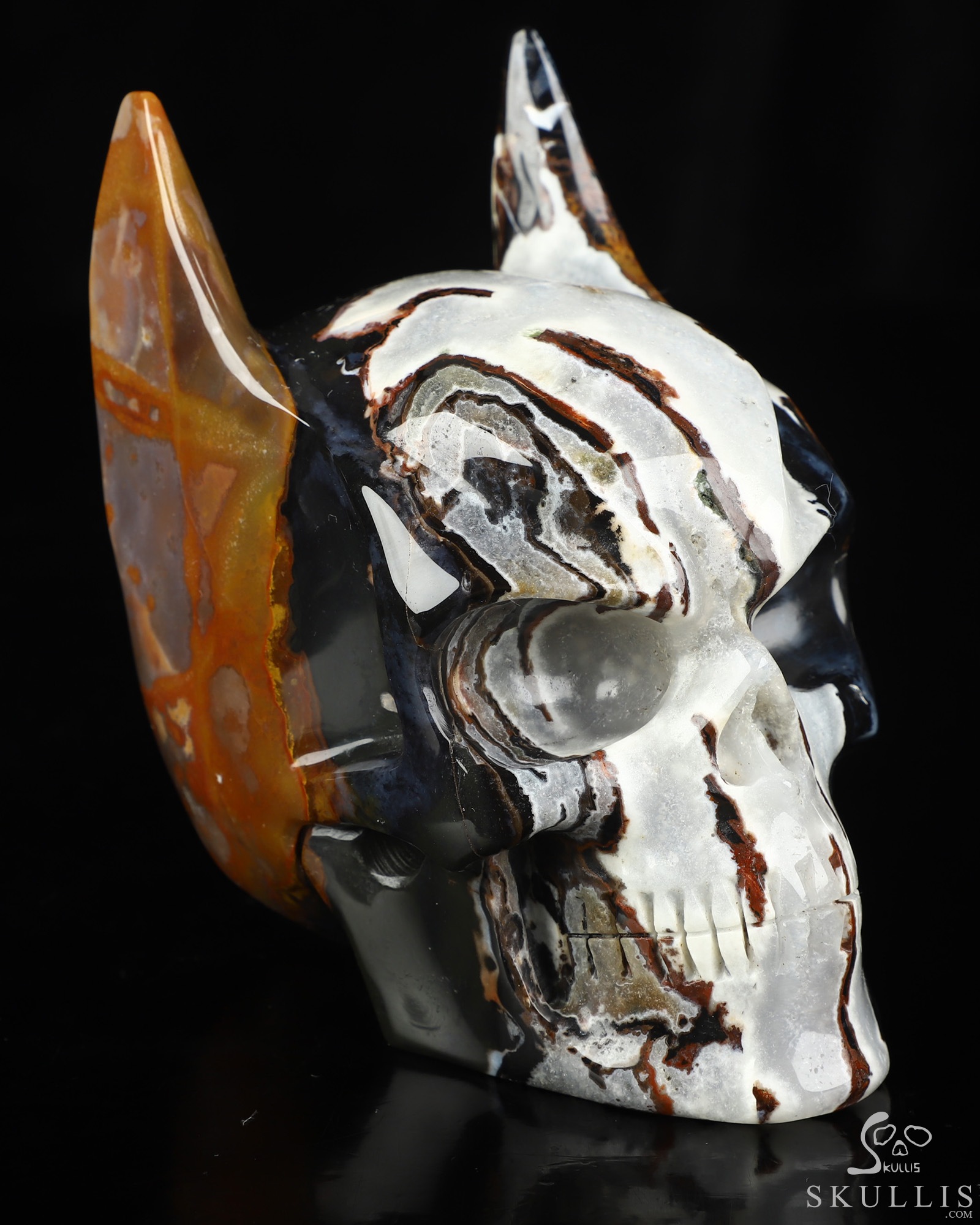 5.0" Black Zebra Agate Hand Carved Batman Crystal Skull Fine Art Sculpture, Crystal Healing 5.0" Black Zebra Agate Hand Carved Batman Crystal Skull Fine Art Sculpture, Crystal Healing