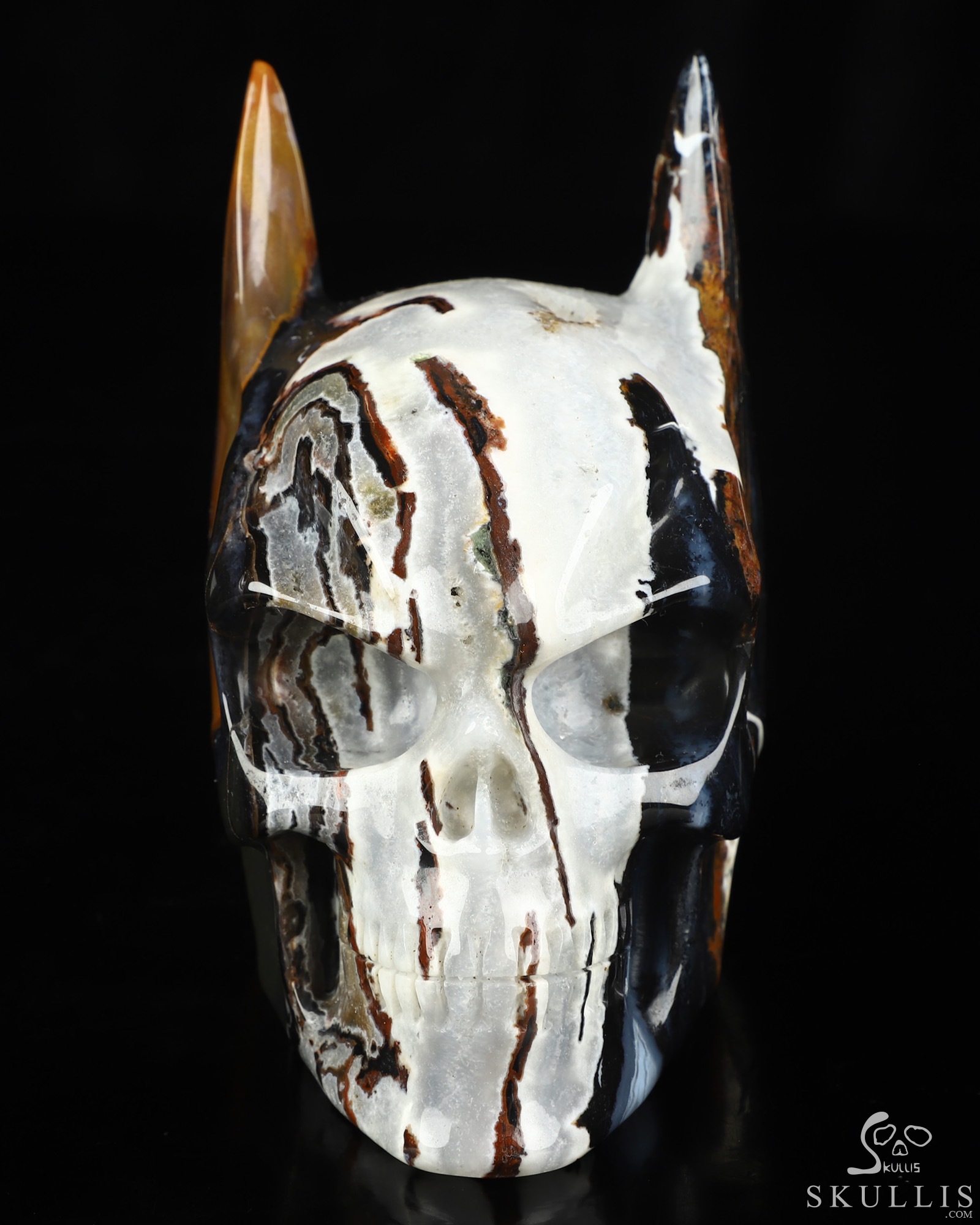 5.0" Black Zebra Agate Hand Carved Batman Crystal Skull Fine Art Sculpture, Crystal Healing 5.0" Black Zebra Agate Hand Carved Batman Crystal Skull Fine Art Sculpture, Crystal Healing