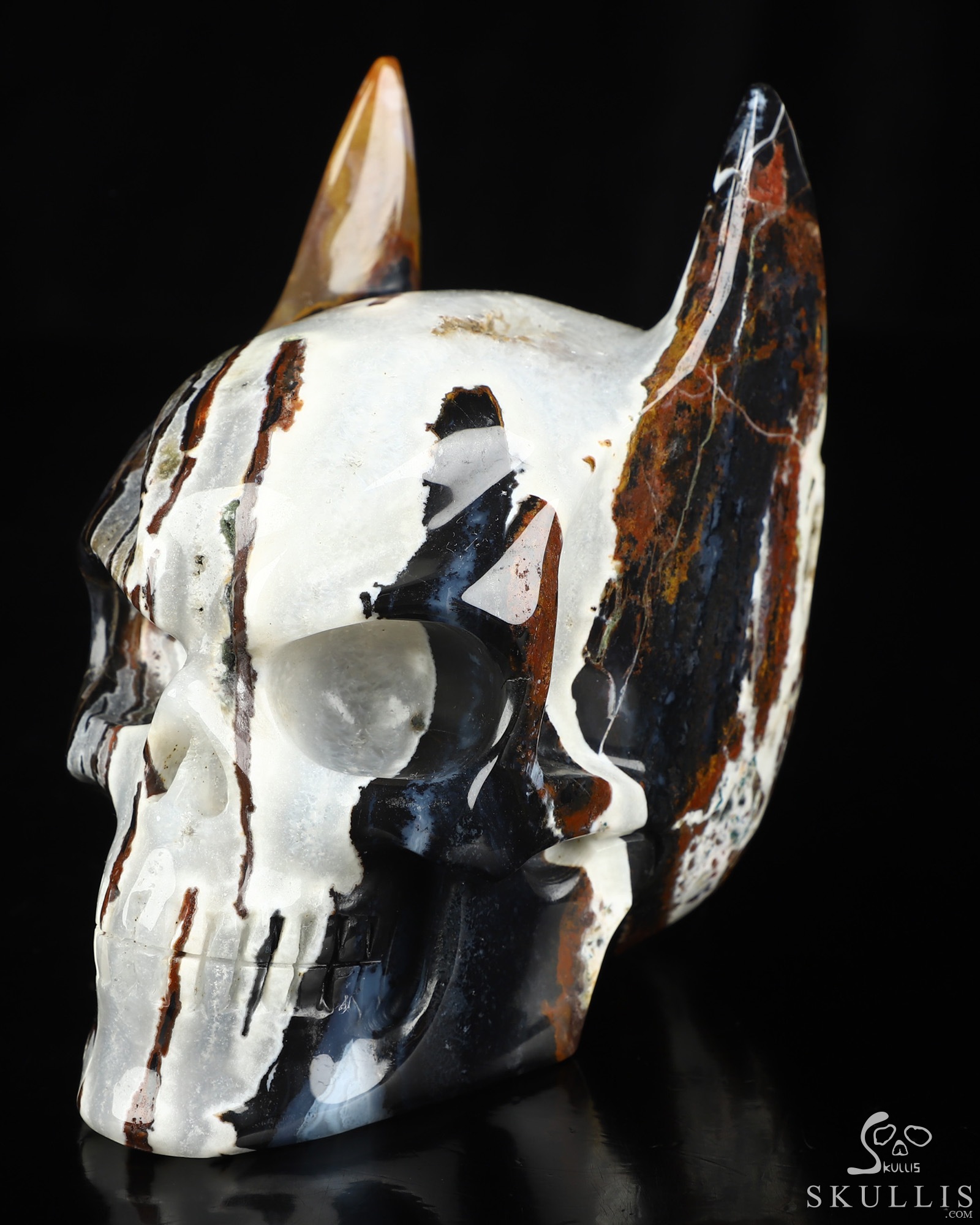 5.0" Black Zebra Agate Hand Carved Batman Crystal Skull Fine Art Sculpture, Crystal Healing 5.0" Black Zebra Agate Hand Carved Batman Crystal Skull Fine Art Sculpture, Crystal Healing