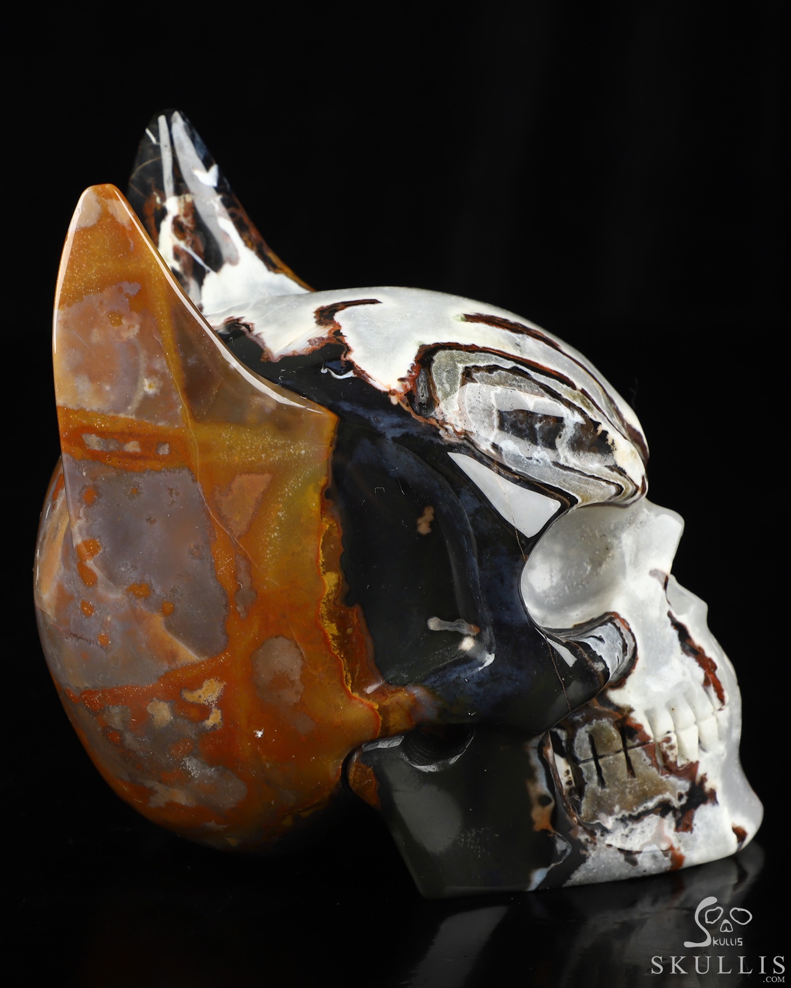 5.0" Black Zebra Agate Hand Carved Batman Crystal Skull Fine Art Sculpture, Crystal Healing 5.0" Black Zebra Agate Hand Carved Batman Crystal Skull Fine Art Sculpture, Crystal Healing
