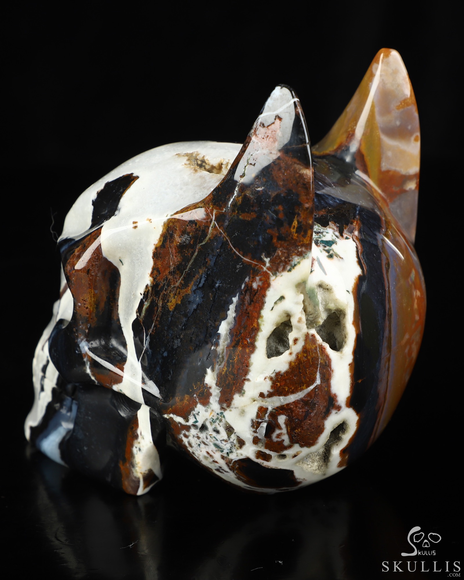 5.0" Black Zebra Agate Hand Carved Batman Crystal Skull Fine Art Sculpture, Crystal Healing 5.0" Black Zebra Agate Hand Carved Batman Crystal Skull Fine Art Sculpture, Crystal Healing
