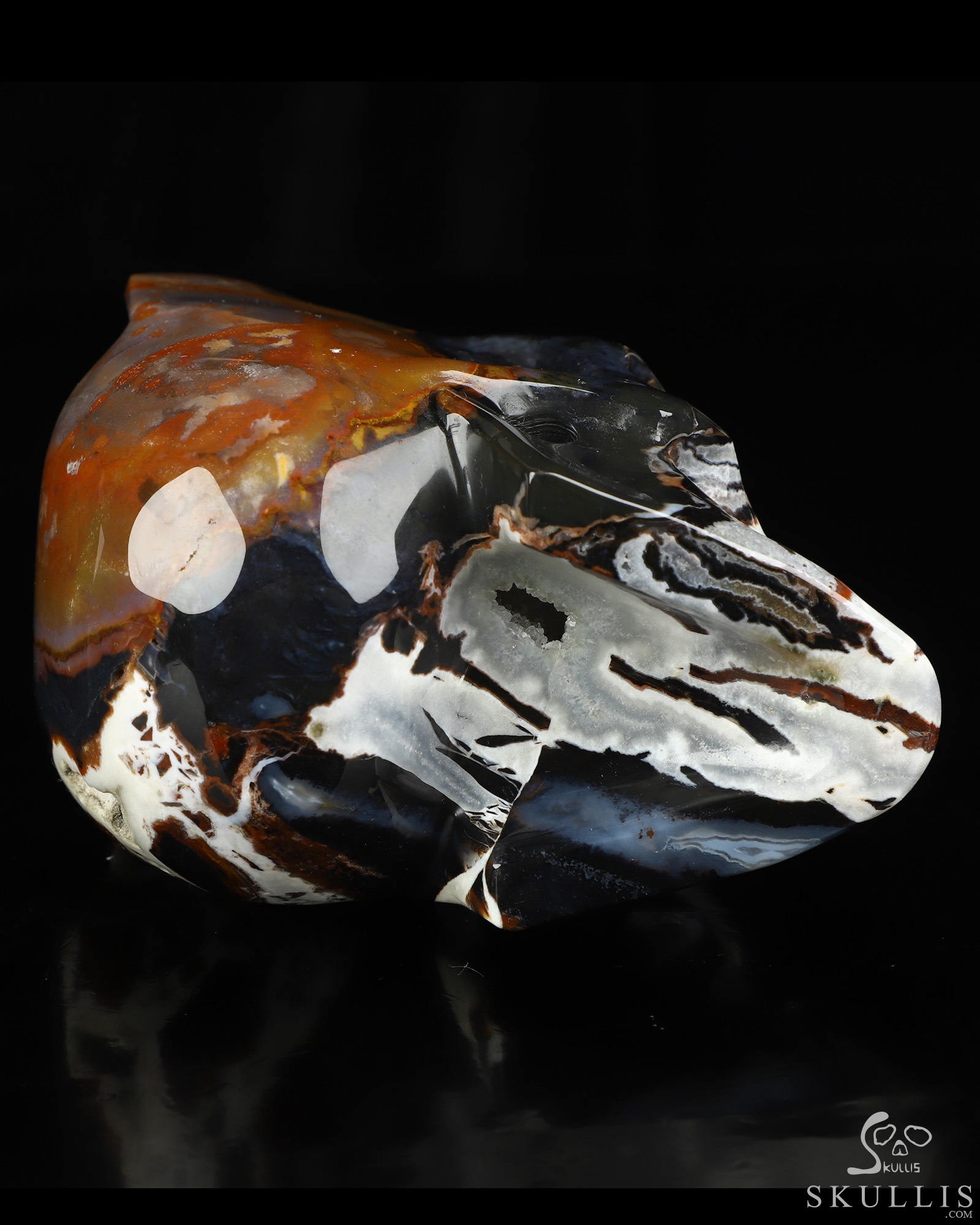 5.0" Black Zebra Agate Hand Carved Batman Crystal Skull Fine Art Sculpture, Crystal Healing 5.0" Black Zebra Agate Hand Carved Batman Crystal Skull Fine Art Sculpture, Crystal Healing