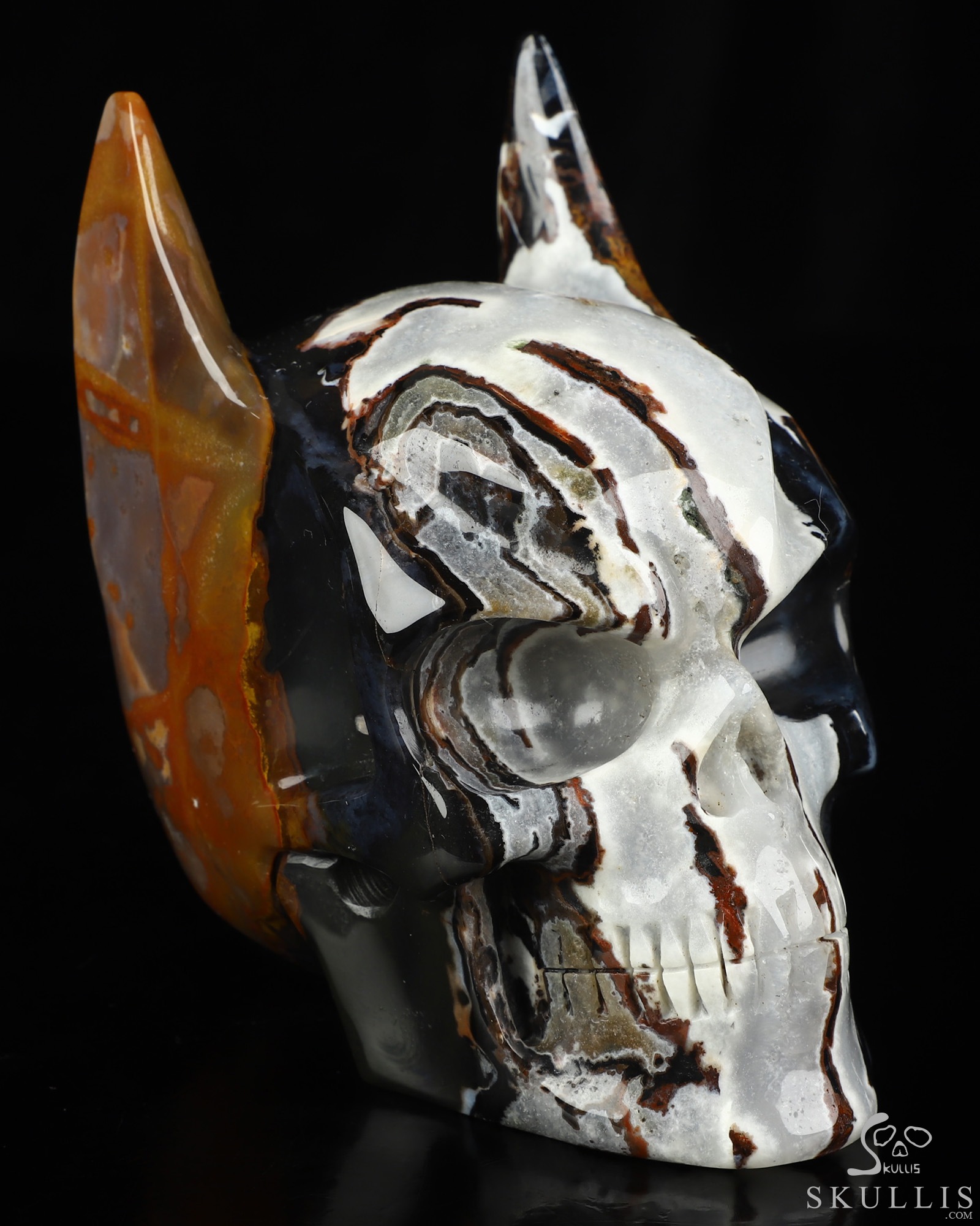 5.0" Black Zebra Agate Hand Carved Batman Crystal Skull Fine Art Sculpture, Crystal Healing 5.0" Black Zebra Agate Hand Carved Batman Crystal Skull Fine Art Sculpture, Crystal Healing