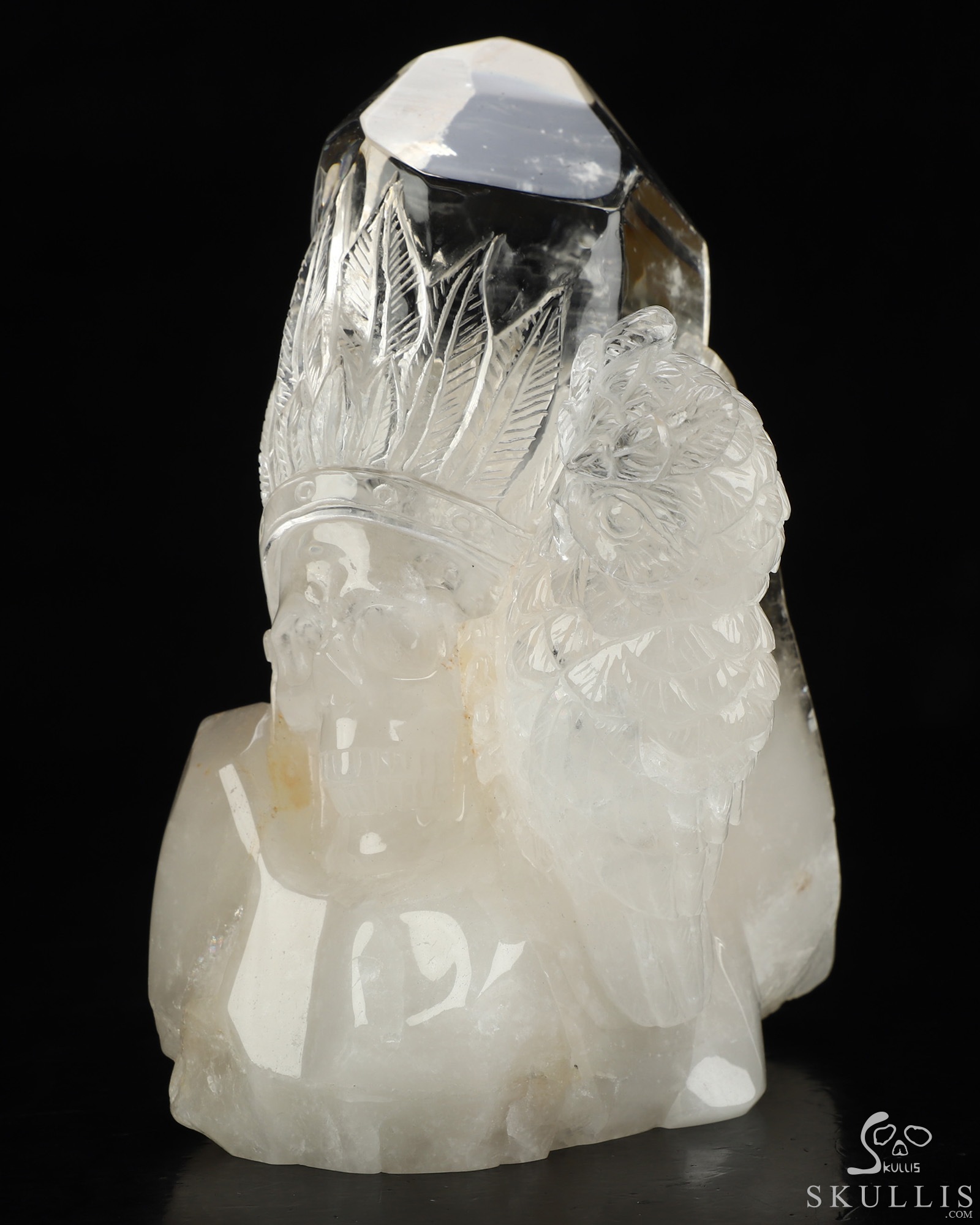 6.4" Quartz Rock Crystal Hand Carved Indian Crystal Skull and Owl Sculpture, Crystal Healing 6.4" Quartz Rock Crystal Hand Carved Indian Crystal Skull and Owl Sculpture, Crystal Healing