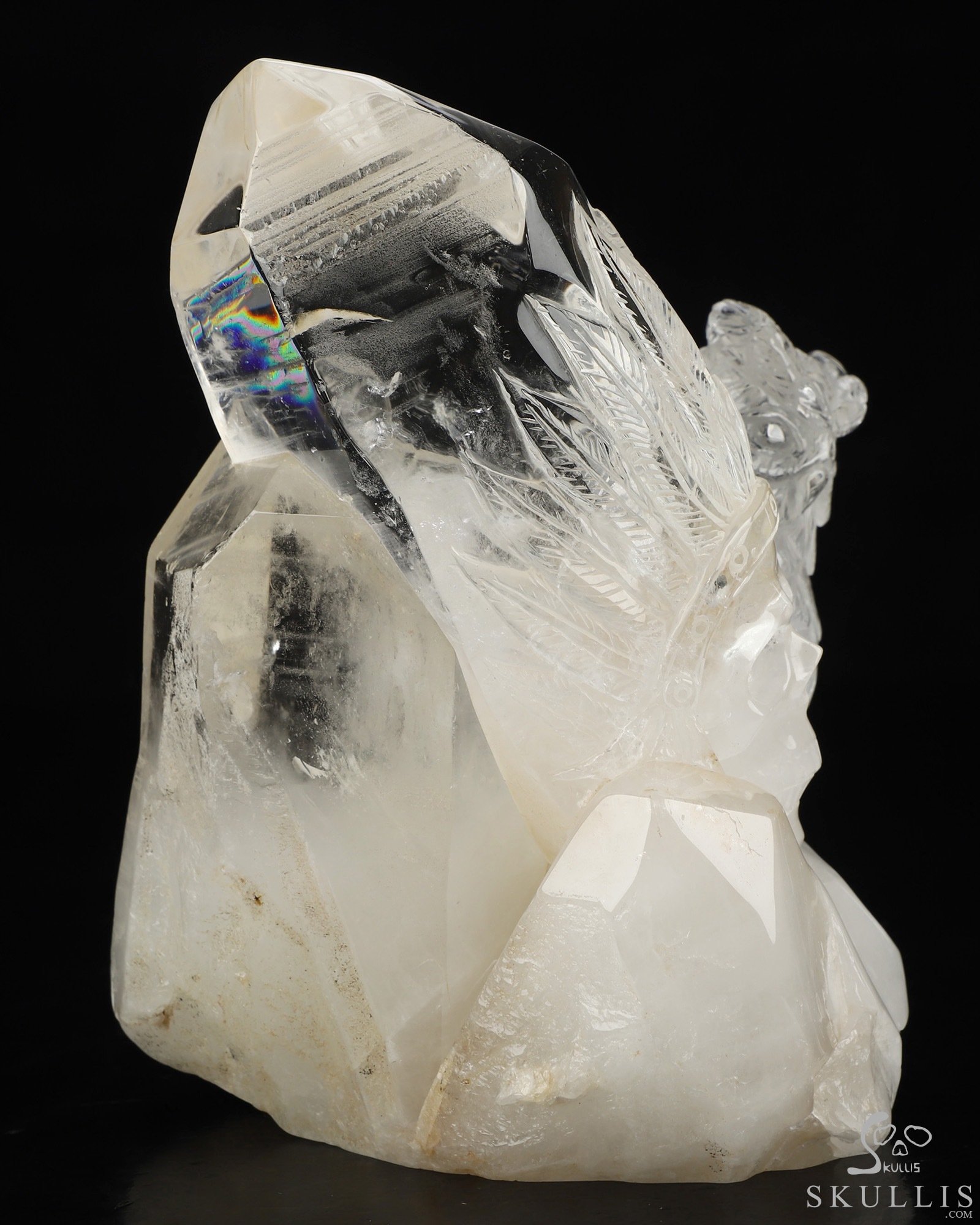 6.4" Quartz Rock Crystal Hand Carved Indian Crystal Skull and Owl Sculpture, Crystal Healing 6.4" Quartz Rock Crystal Hand Carved Indian Crystal Skull and Owl Sculpture, Crystal Healing