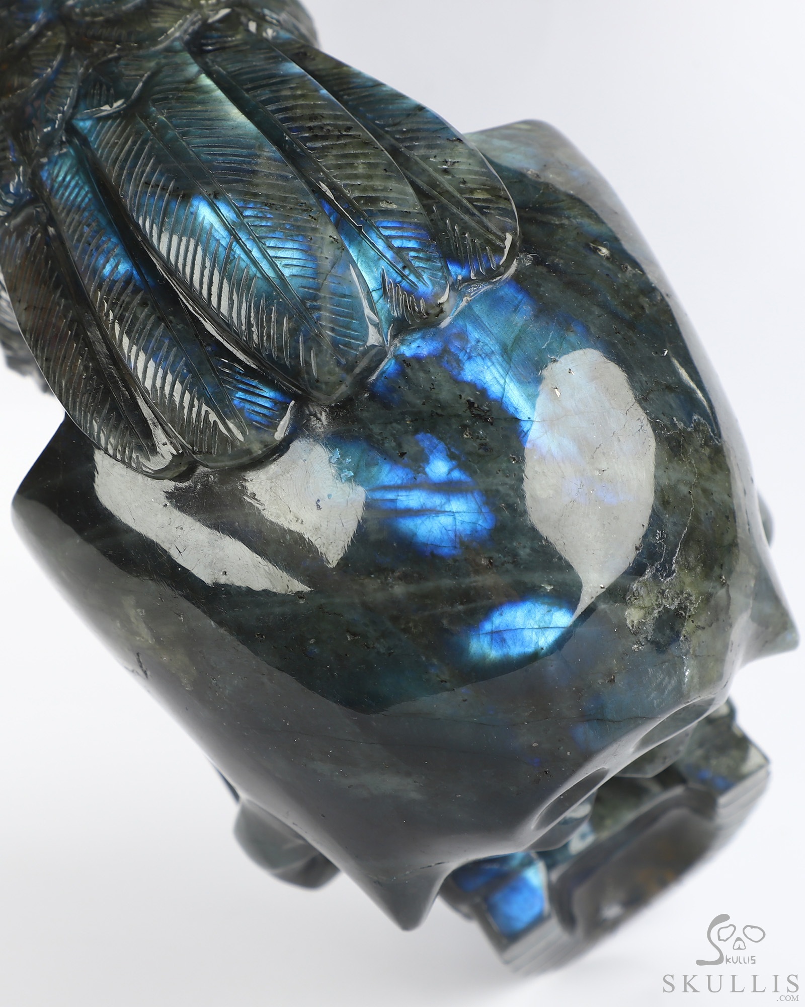 9.5" Flash Labradorite Hand Carved Crystal Skull and Eagle Fine Art Sculpture, Crystal Healing 9.5" Flash Labradorite Hand Carved Crystal Skull and Eagle Fine Art Sculpture, Crystal Healing