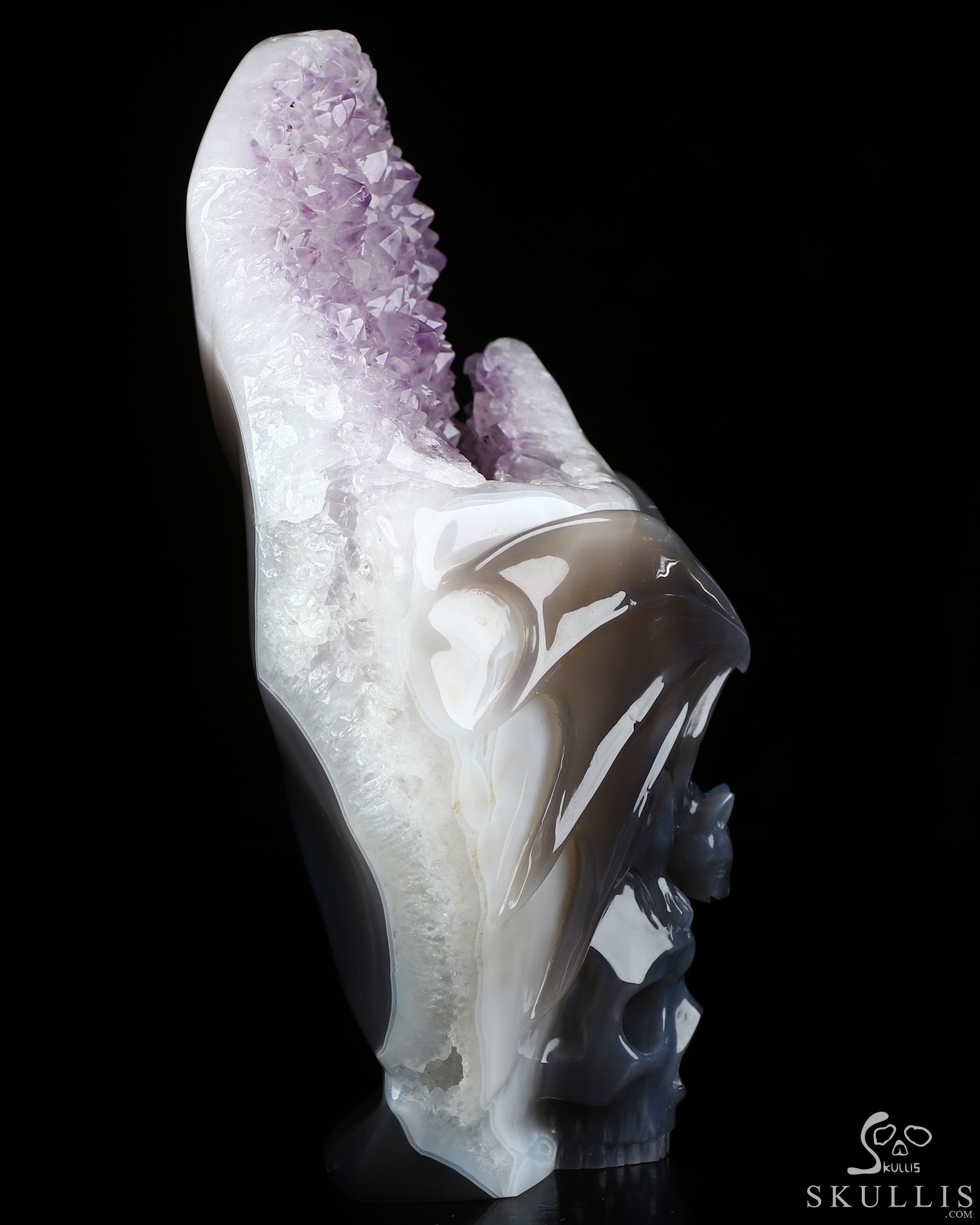 July 24, 2026 ACSAD (A Crystal Skull a Day) - Moonlit Embrace of Transylvania - 9.4" Agate Amethyst Geode Carved Bat And Crystal Skull Fine Art Sculpture, Crystal Healing July 24, 2026 ACSAD (A Crystal Skull a Day) - Moonlit Embrace of Transylvania - 9.4" Agate Amethyst Geode Carved Bat And Crystal Skull Fine Art Sculpture, Crystal Healing