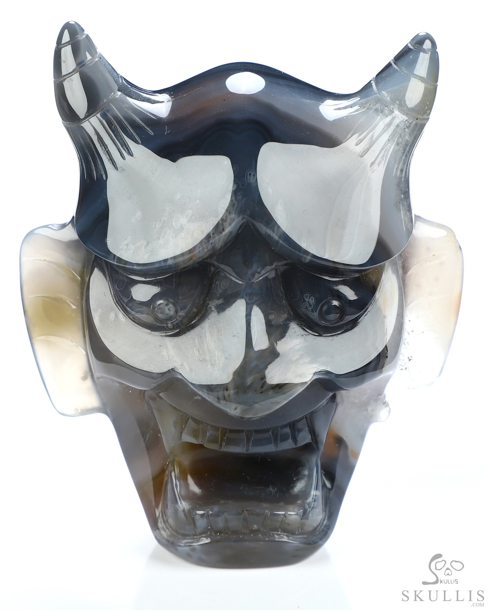 Hannya Mask - 4.3" Premium Brazilian Agate Hand Carved Crystal Fine Art Sculpture Hannya Mask - 4.3" Premium Brazilian Agate Hand Carved Crystal Fine Art Sculpture