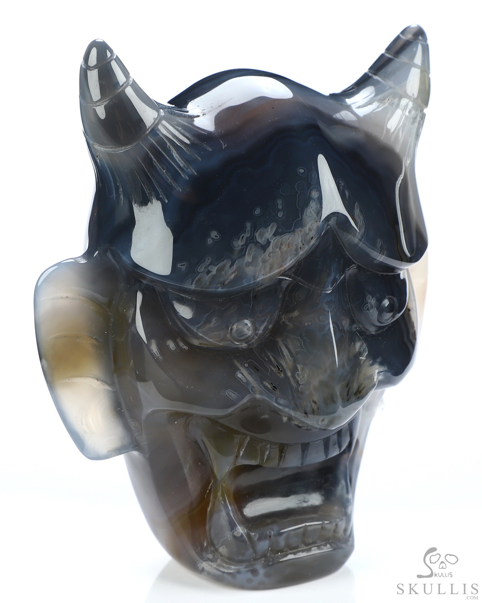 Hannya Mask - 4.3" Premium Brazilian Agate Hand Carved Crystal Fine Art Sculpture Hannya Mask - 4.3" Premium Brazilian Agate Hand Carved Crystal Fine Art Sculpture