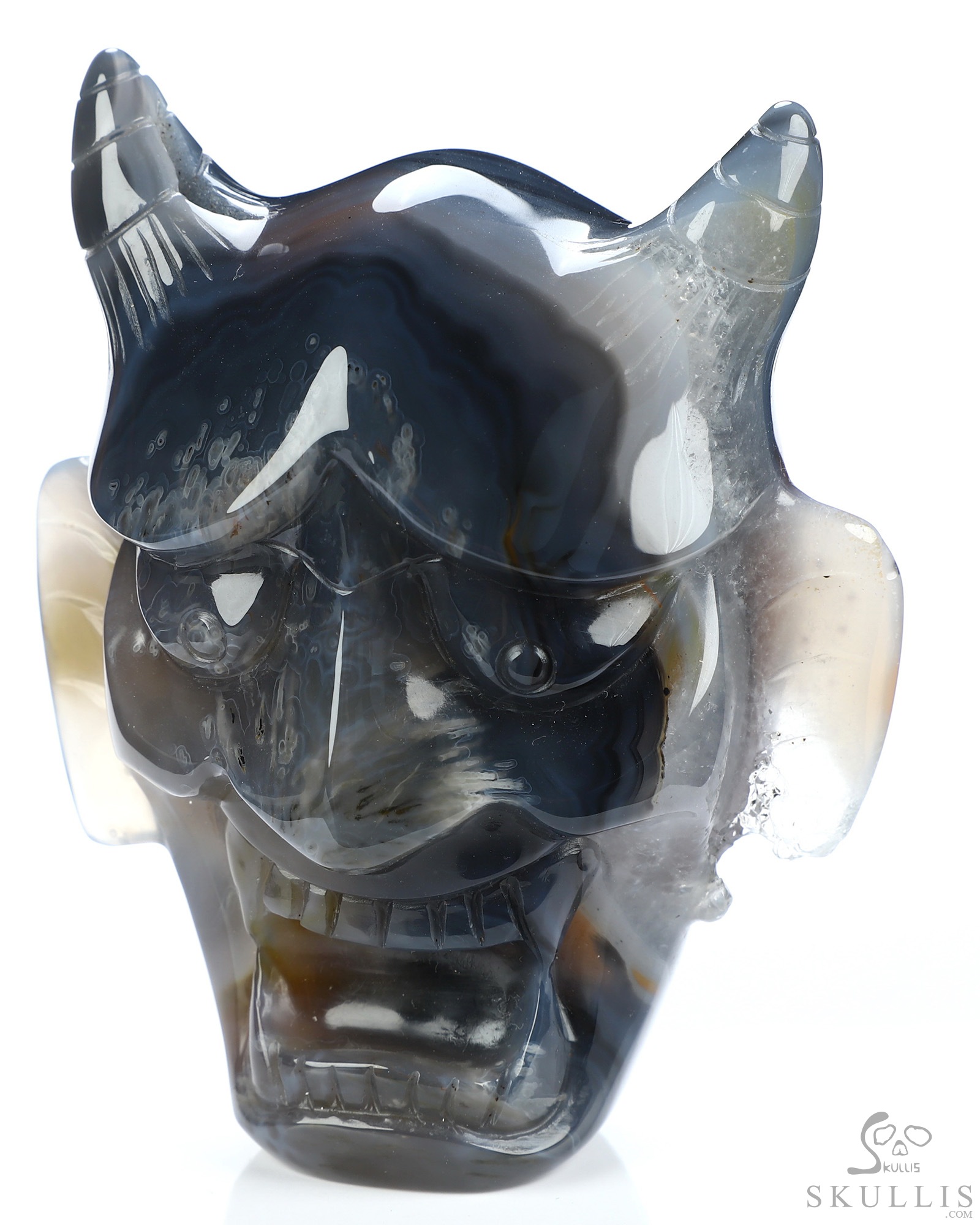 Hannya Mask - 4.3" Premium Brazilian Agate Hand Carved Crystal Fine Art Sculpture Hannya Mask - 4.3" Premium Brazilian Agate Hand Carved Crystal Fine Art Sculpture