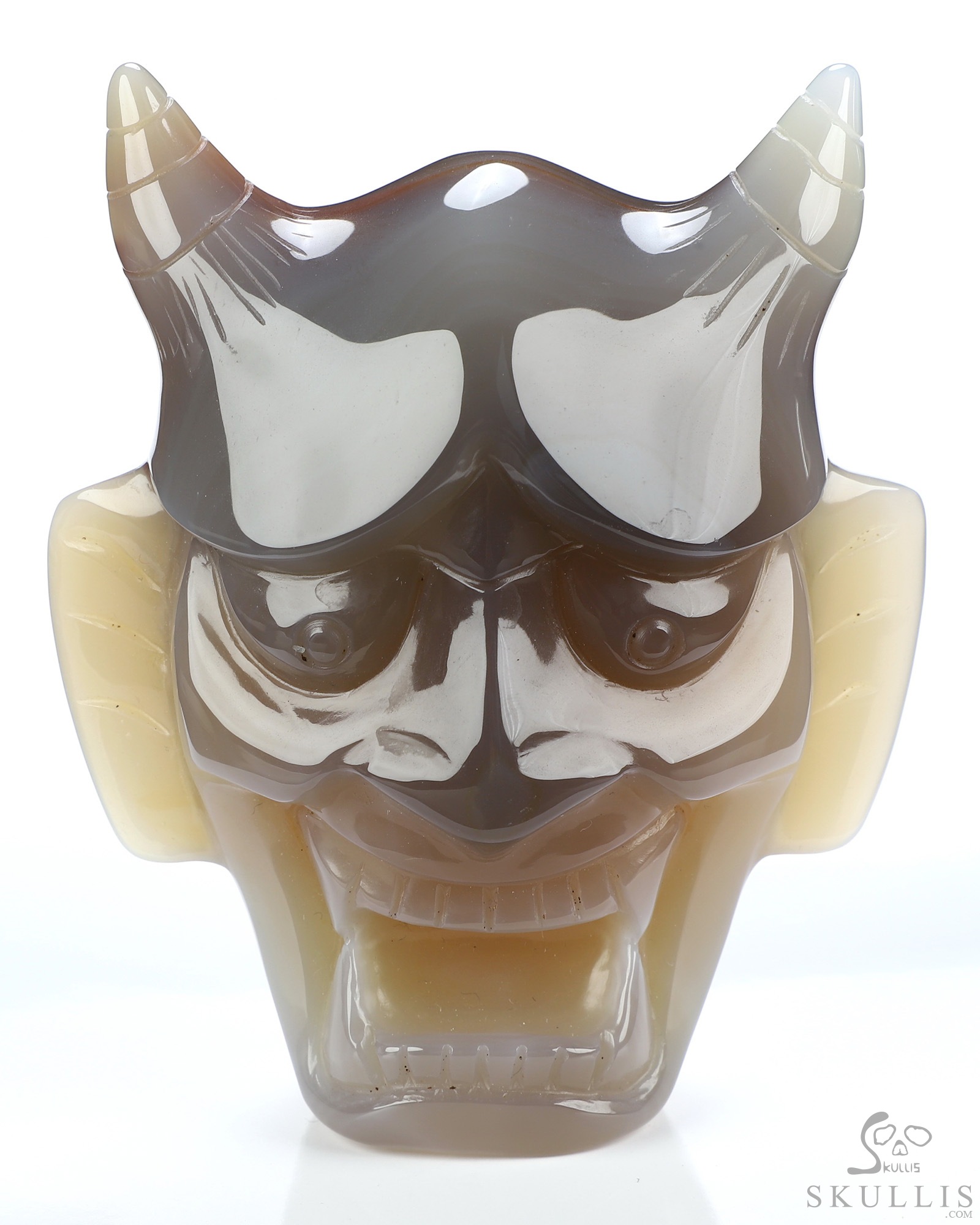 Hannya Mask - 4.3" Premium Brazilian Agate Hand Carved Crystal Fine Art Sculpture Hannya Mask - 4.3" Premium Brazilian Agate Hand Carved Crystal Fine Art Sculpture