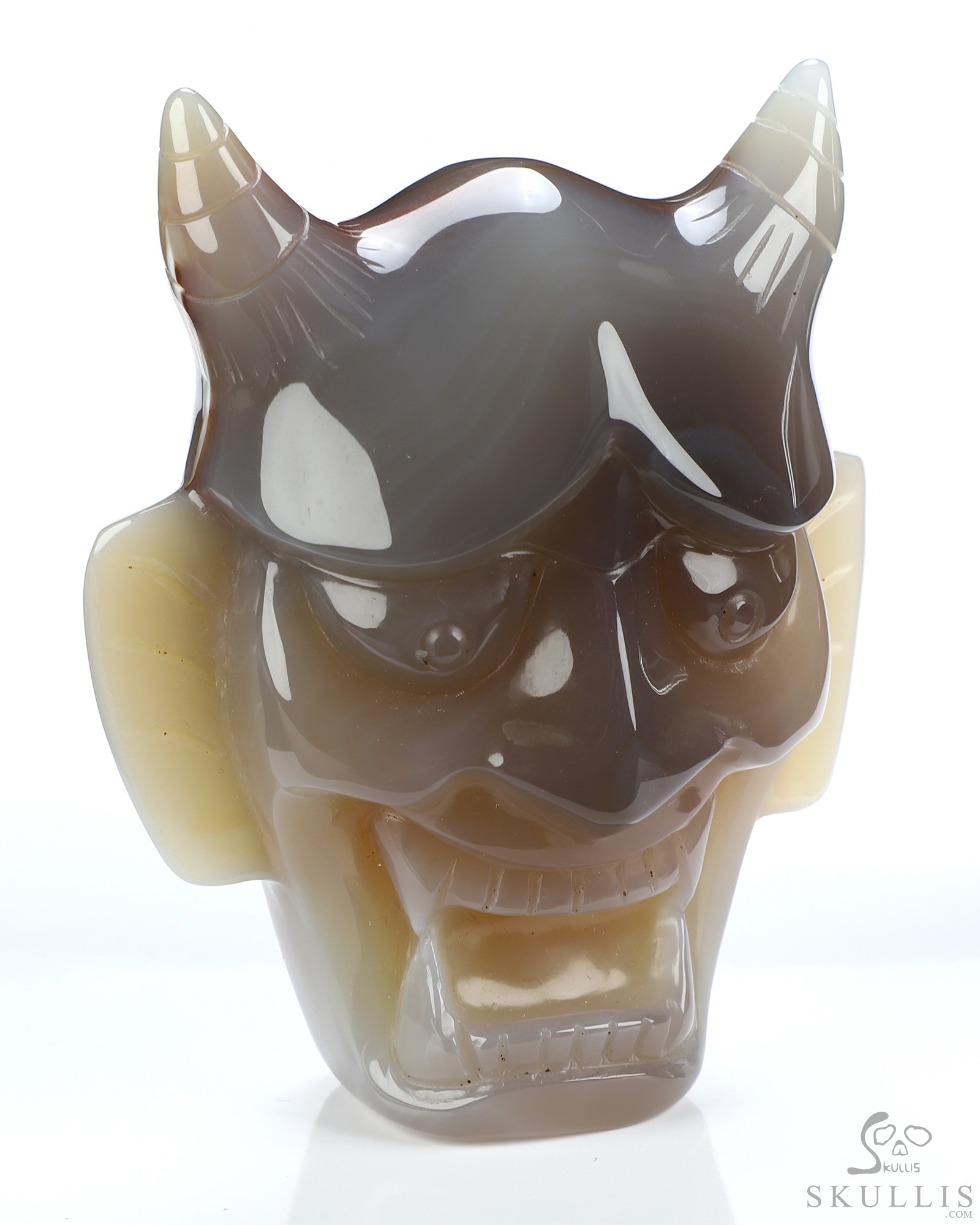 Hannya Mask - 4.3" Premium Brazilian Agate Hand Carved Crystal Fine Art Sculpture Hannya Mask - 4.3" Premium Brazilian Agate Hand Carved Crystal Fine Art Sculpture