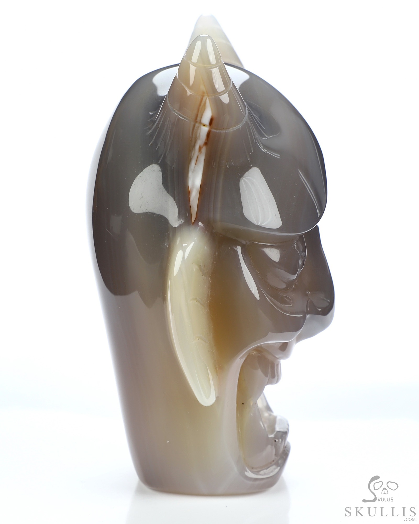 Hannya Mask - 4.3" Premium Brazilian Agate Hand Carved Crystal Fine Art Sculpture Hannya Mask - 4.3" Premium Brazilian Agate Hand Carved Crystal Fine Art Sculpture