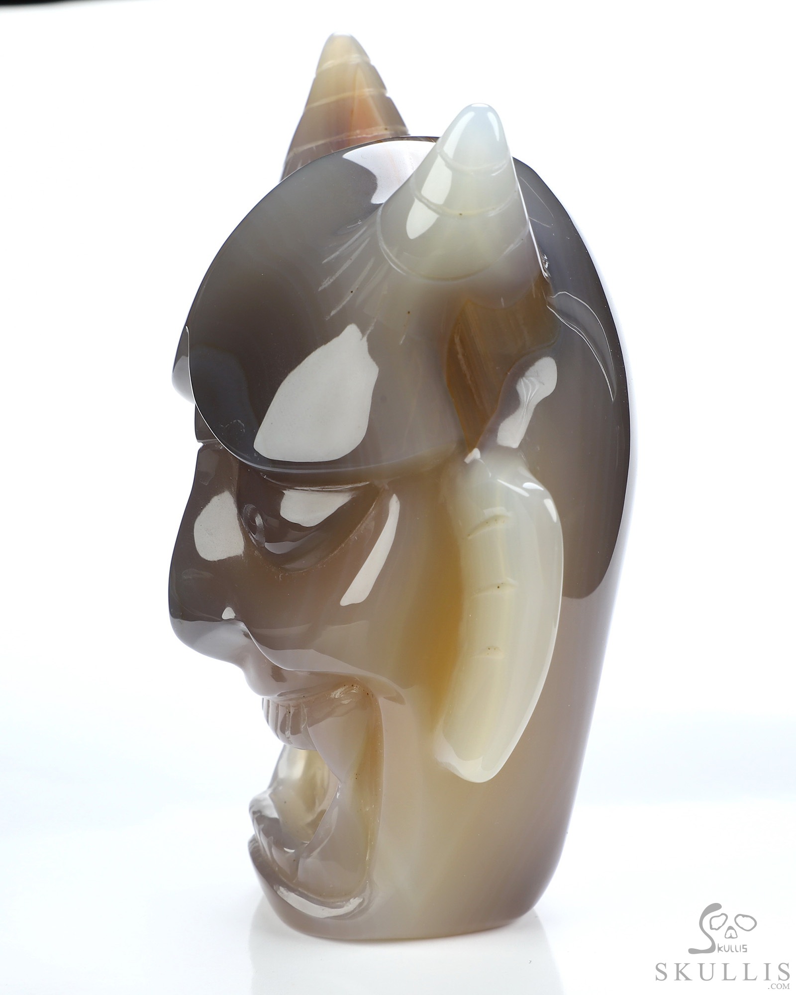 Hannya Mask - 4.3" Premium Brazilian Agate Hand Carved Crystal Fine Art Sculpture Hannya Mask - 4.3" Premium Brazilian Agate Hand Carved Crystal Fine Art Sculpture