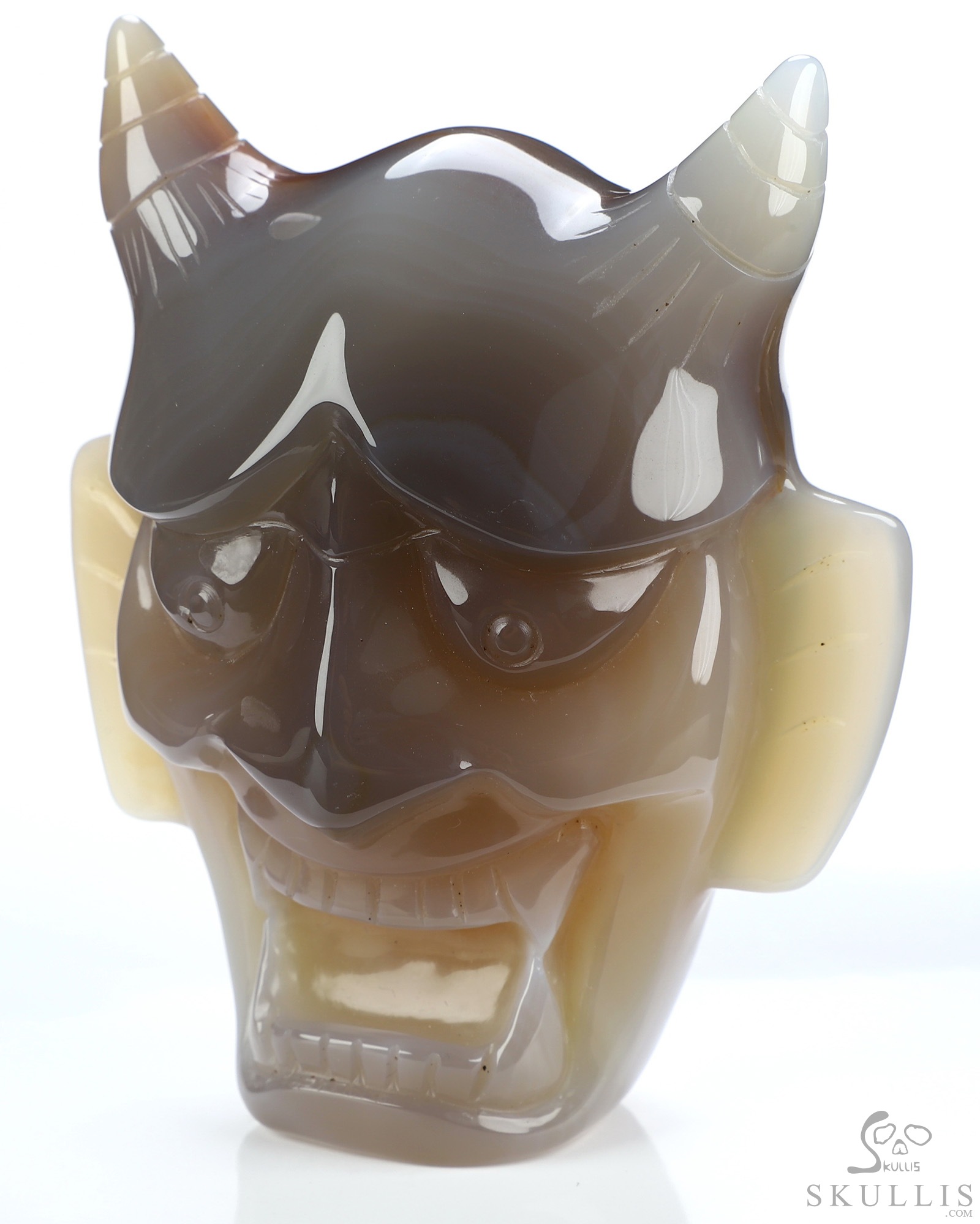 Hannya Mask - 4.3" Premium Brazilian Agate Hand Carved Crystal Fine Art Sculpture Hannya Mask - 4.3" Premium Brazilian Agate Hand Carved Crystal Fine Art Sculpture