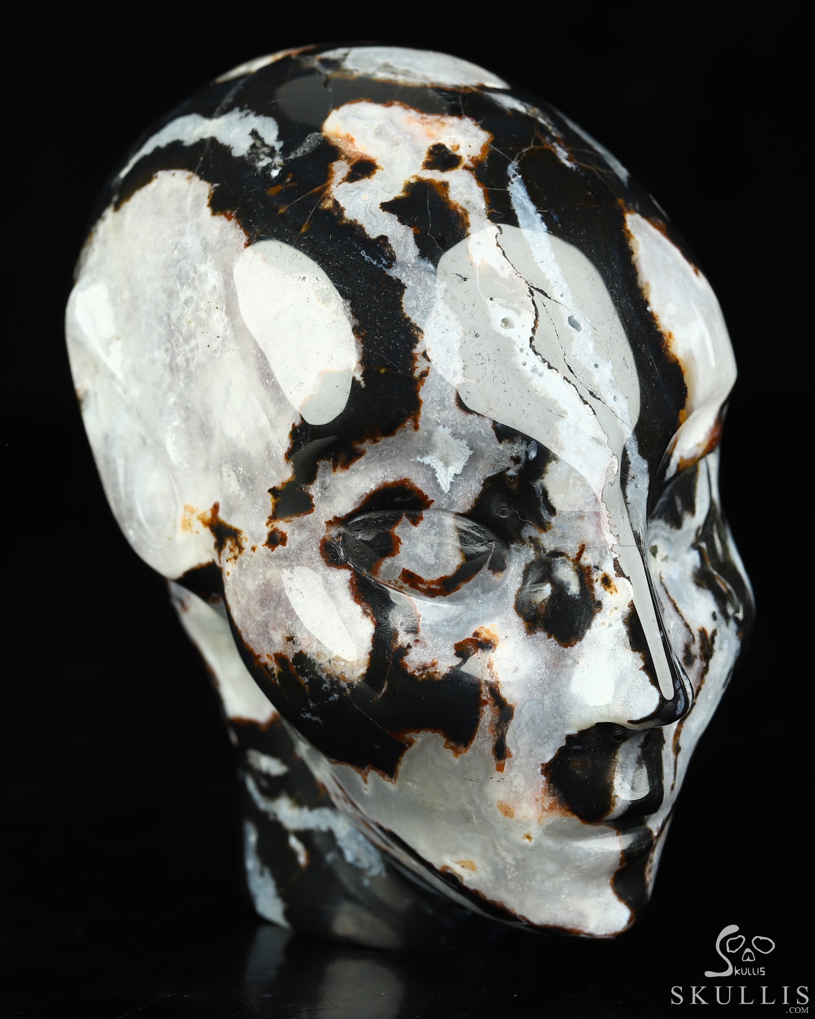 4.0" Black Zebra Agate Hand Carved Fairy Elf Alien Crystal Skull Companion Sculpture, Crystal Healing 4.0" Black Zebra Agate Hand Carved Fairy Elf Alien Crystal Skull Companion Sculpture, Crystal Healing