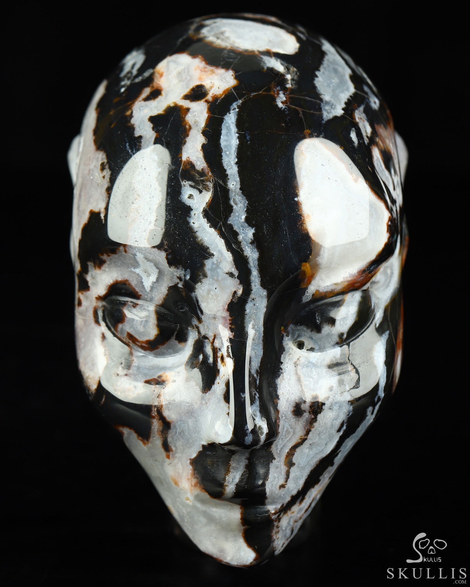 4.0" Black Zebra Agate Hand Carved Fairy Elf Alien Crystal Skull Companion Sculpture, Crystal Healing 4.0" Black Zebra Agate Hand Carved Fairy Elf Alien Crystal Skull Companion Sculpture, Crystal Healing