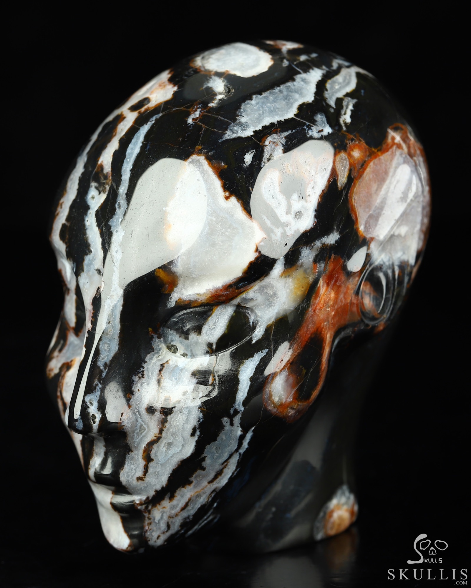 4.0" Black Zebra Agate Hand Carved Fairy Elf Alien Crystal Skull Companion Sculpture, Crystal Healing 4.0" Black Zebra Agate Hand Carved Fairy Elf Alien Crystal Skull Companion Sculpture, Crystal Healing