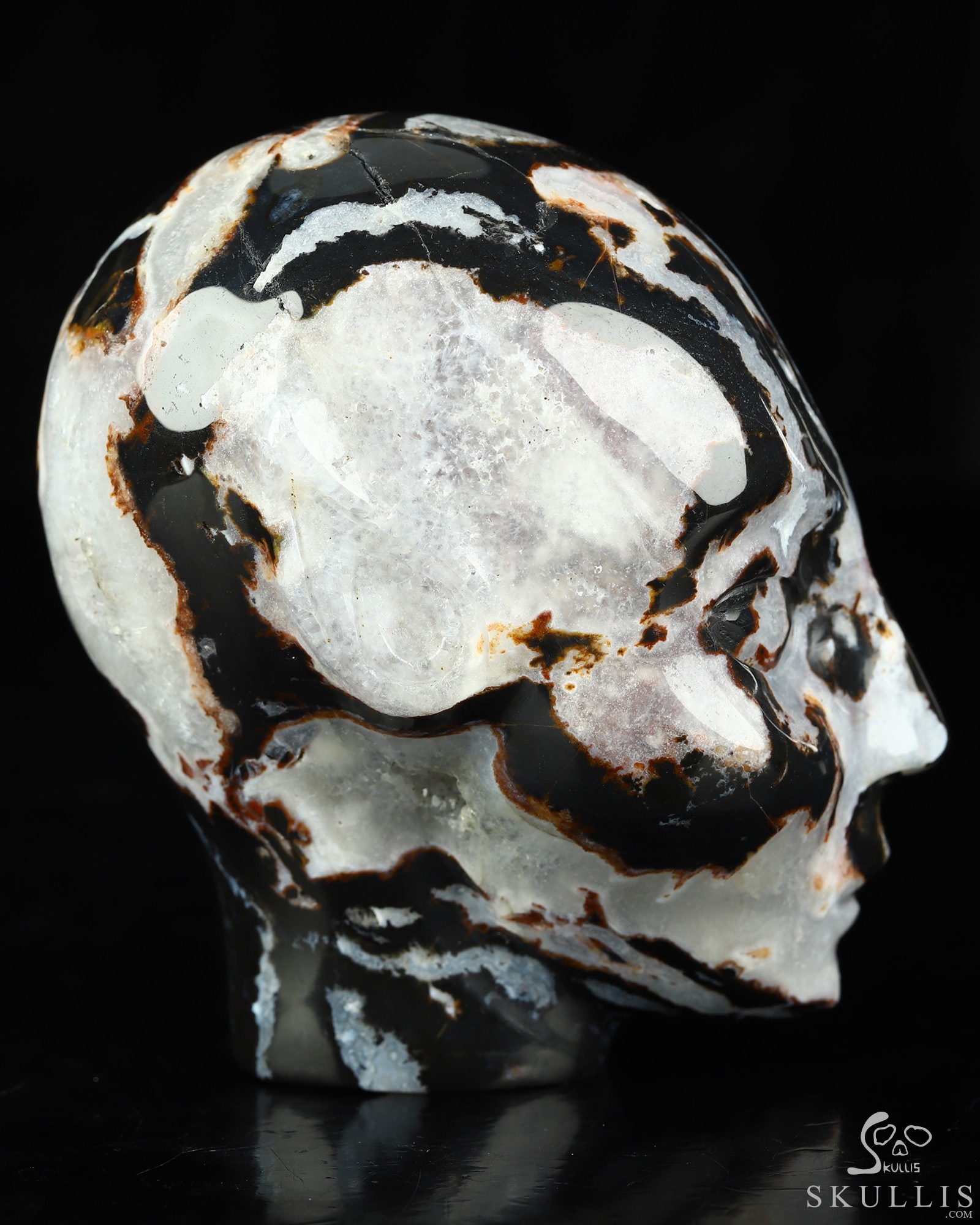 4.0" Black Zebra Agate Hand Carved Fairy Elf Alien Crystal Skull Companion Sculpture, Crystal Healing 4.0" Black Zebra Agate Hand Carved Fairy Elf Alien Crystal Skull Companion Sculpture, Crystal Healing