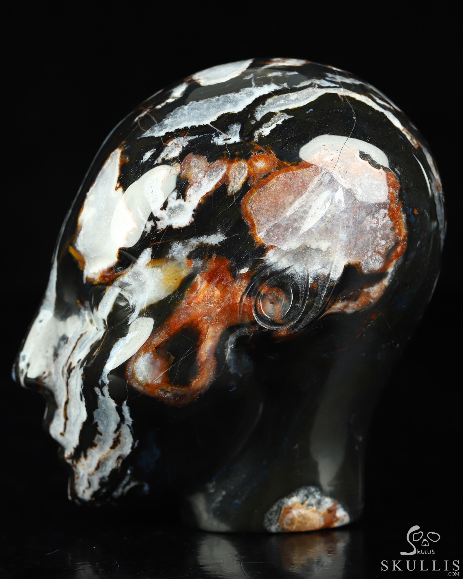 4.0" Black Zebra Agate Hand Carved Fairy Elf Alien Crystal Skull Companion Sculpture, Crystal Healing 4.0" Black Zebra Agate Hand Carved Fairy Elf Alien Crystal Skull Companion Sculpture, Crystal Healing
