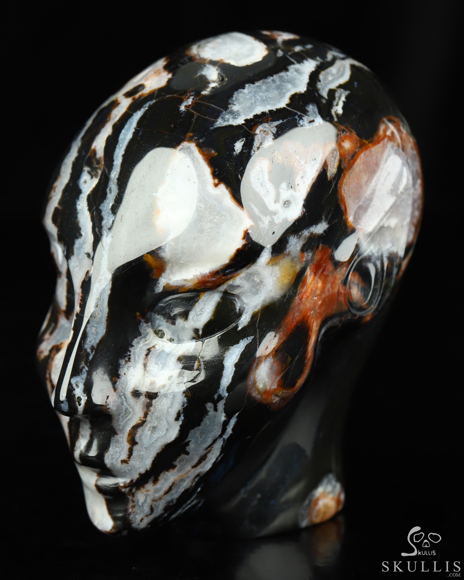 4.0" Black Zebra Agate Hand Carved Fairy Elf Alien Crystal Skull Companion Sculpture, Crystal Healing 4.0" Black Zebra Agate Hand Carved Fairy Elf Alien Crystal Skull Companion Sculpture, Crystal Healing