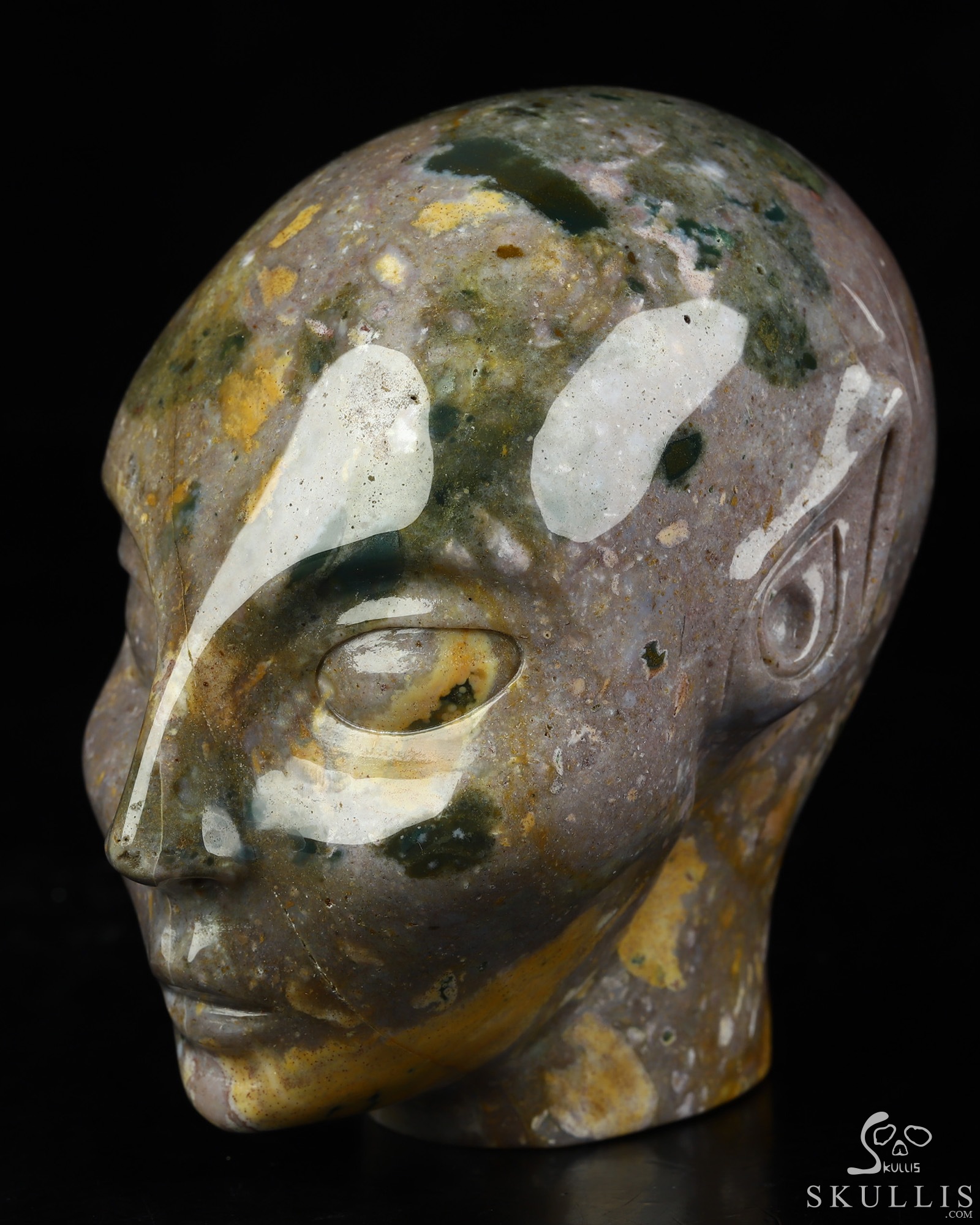 4.0" Indian Agate Hand Carved Fairy Elf Alien Crystal Skull Companion Sculpture, Crystal Healing 4.0" Indian Agate Hand Carved Fairy Elf Alien Crystal Skull Companion Sculpture, Crystal Healing