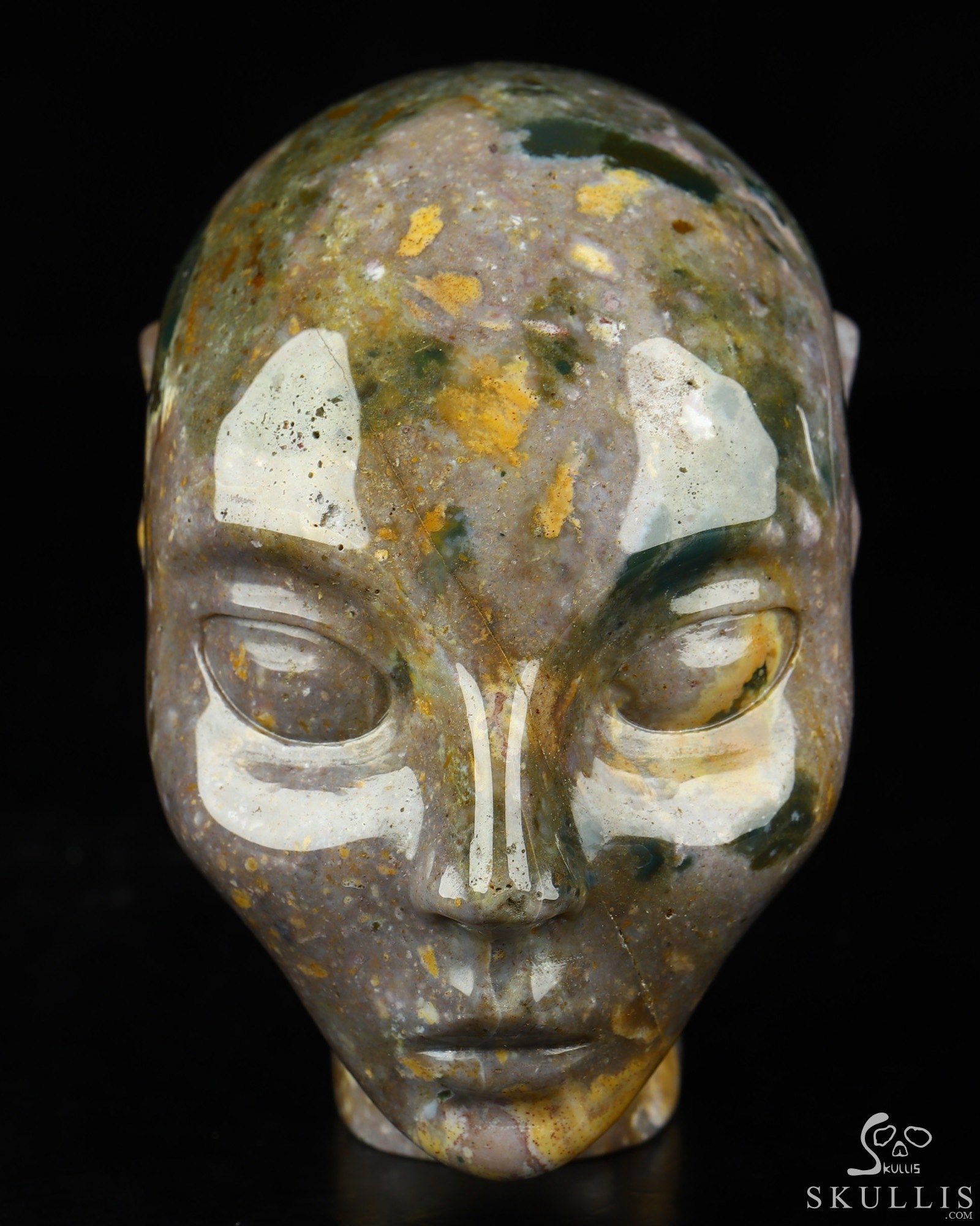 4.0" Indian Agate Hand Carved Fairy Elf Alien Crystal Skull Companion Sculpture, Crystal Healing 4.0" Indian Agate Hand Carved Fairy Elf Alien Crystal Skull Companion Sculpture, Crystal Healing