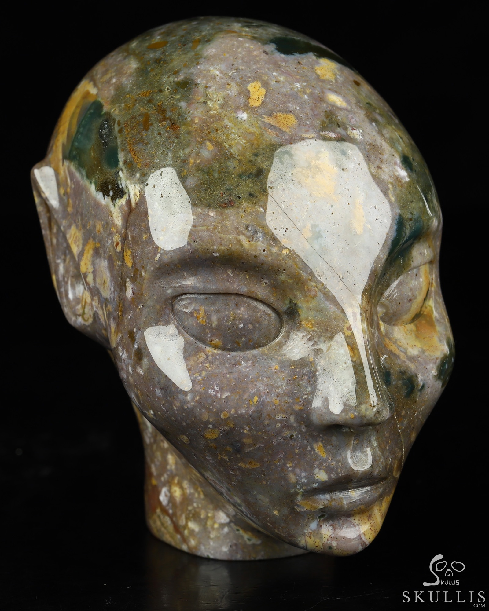 4.0" Indian Agate Hand Carved Fairy Elf Alien Crystal Skull Companion Sculpture, Crystal Healing 4.0" Indian Agate Hand Carved Fairy Elf Alien Crystal Skull Companion Sculpture, Crystal Healing