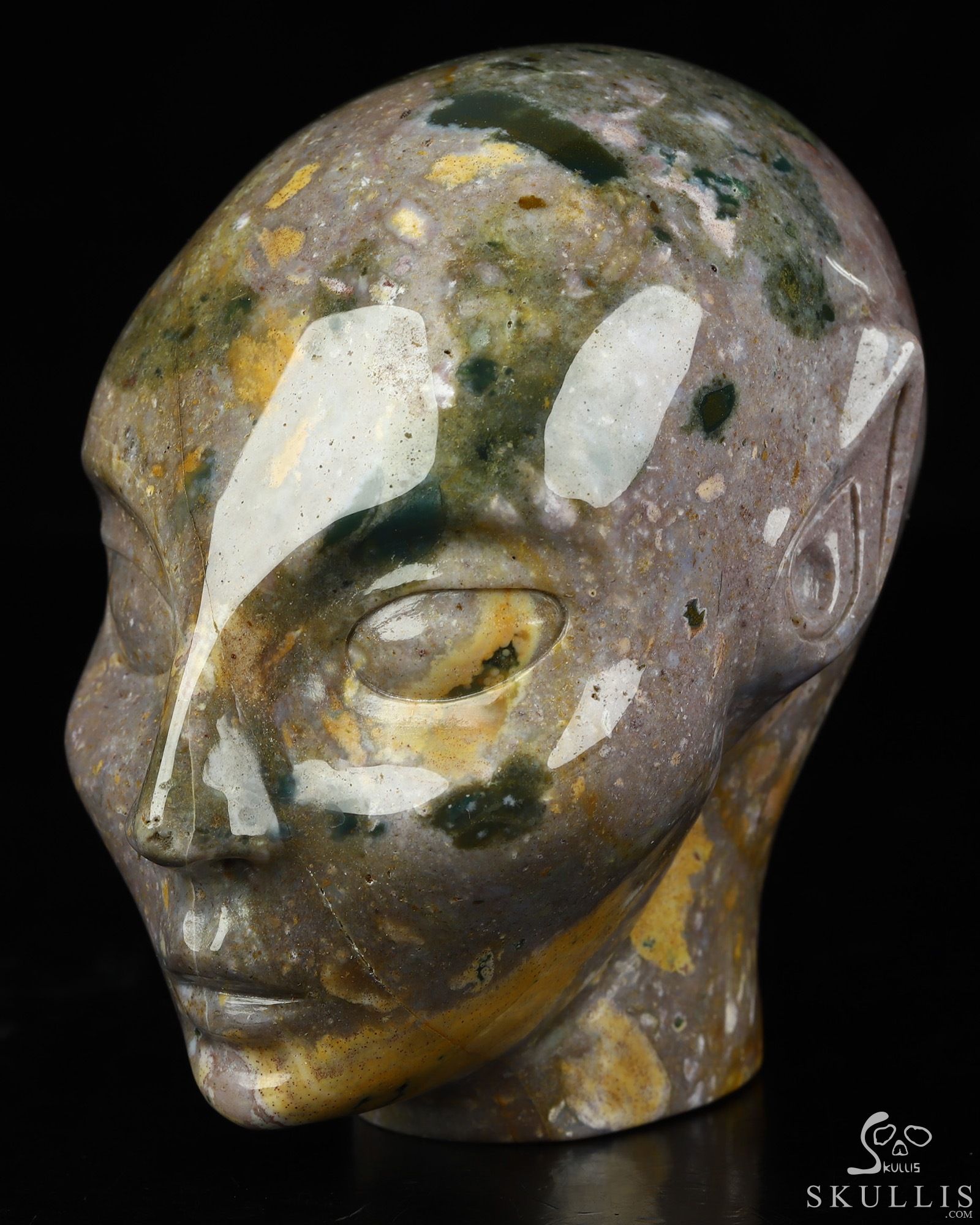 4.0" Indian Agate Hand Carved Fairy Elf Alien Crystal Skull Companion Sculpture, Crystal Healing 4.0" Indian Agate Hand Carved Fairy Elf Alien Crystal Skull Companion Sculpture, Crystal Healing