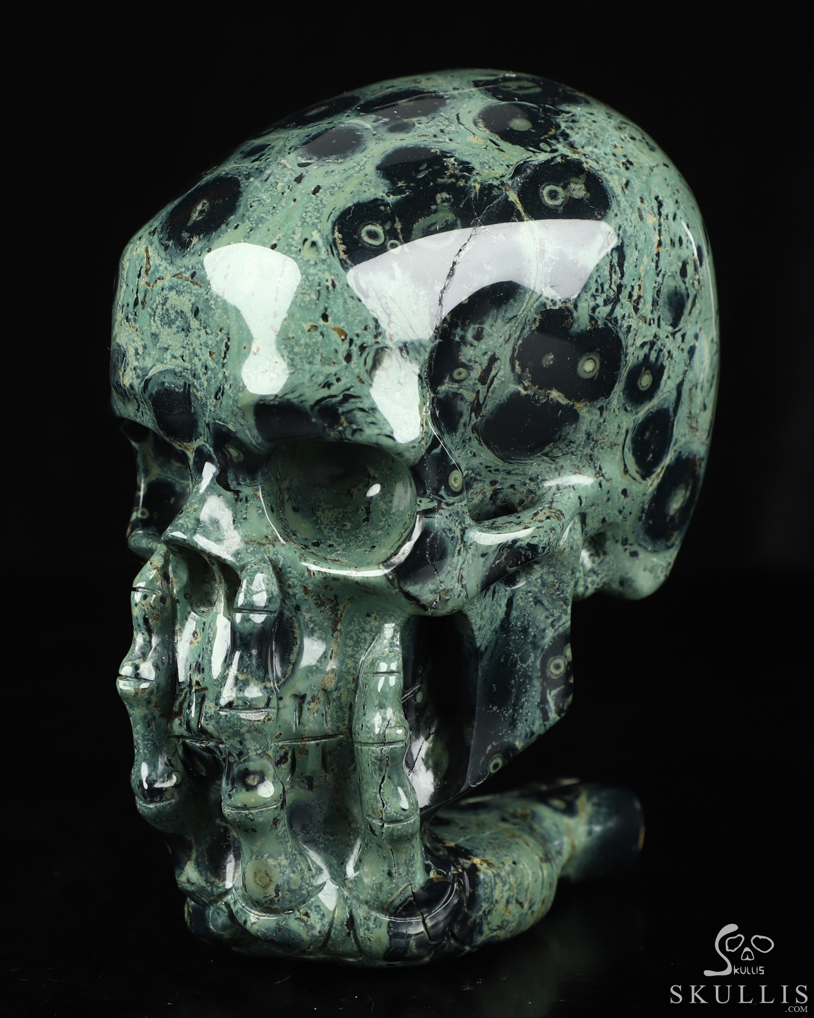 The Thinker---5.6" Kambaba Jasper Hand Carved Crystal Skull & Skeletal Hand Sculpture, Crystal Healing The Thinker---5.6" Kambaba Jasper Hand Carved Crystal Skull & Skeletal Hand Sculpture, Crystal Healing